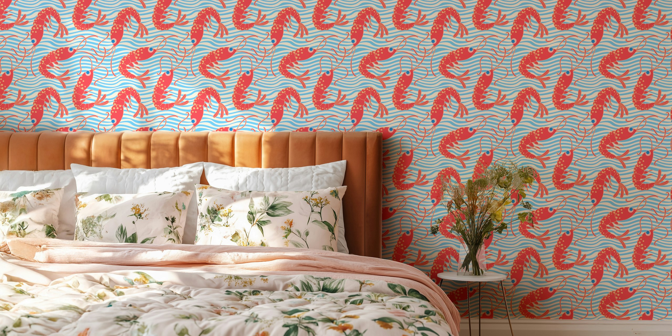 Shrimp wallpaper in a bright room
