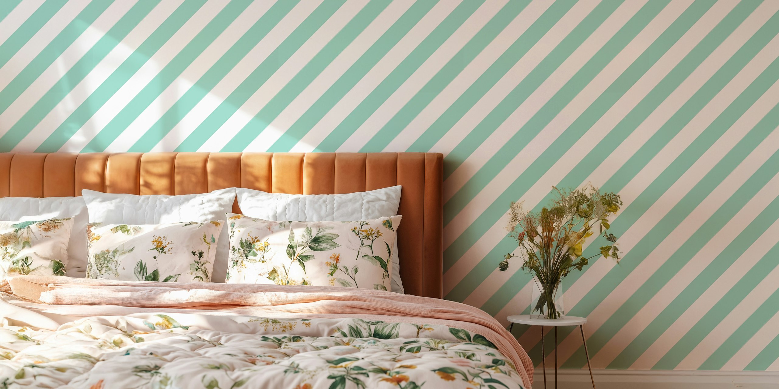 Mint diagonal stripes pattern wallpaper