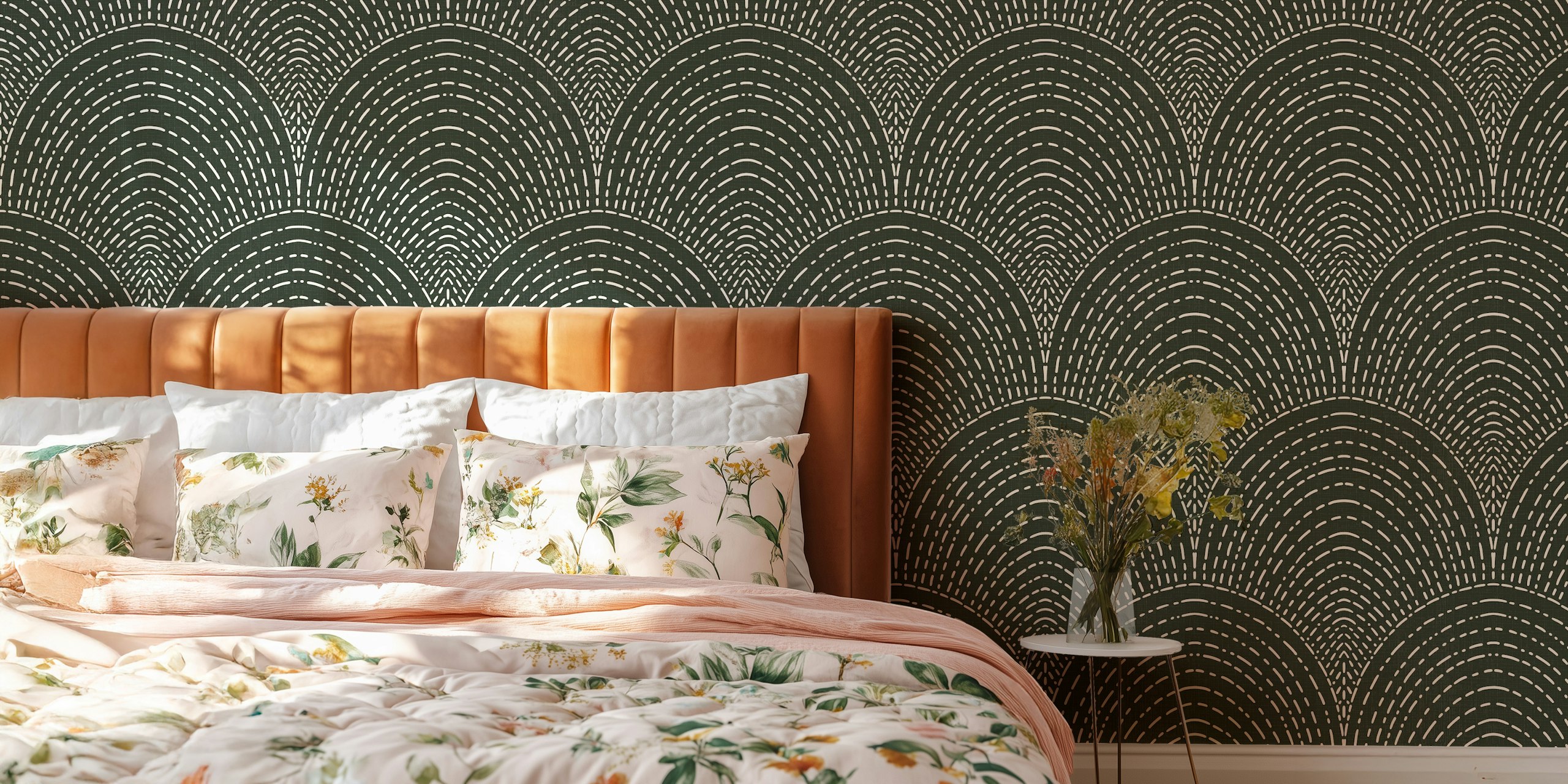 Black and white geometric wallpaper with subtle arches