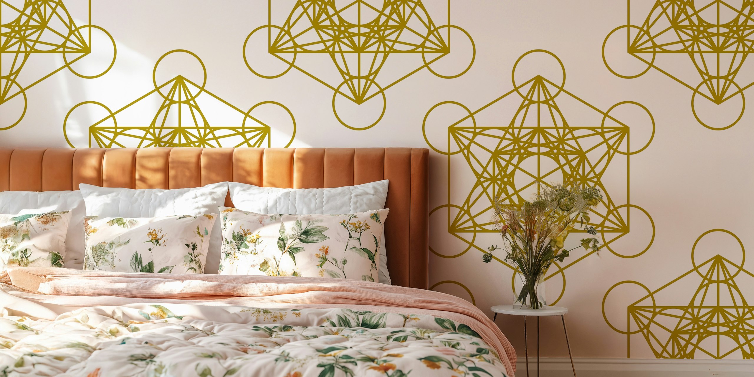 Gold and white Metatron's Cube design wall mural