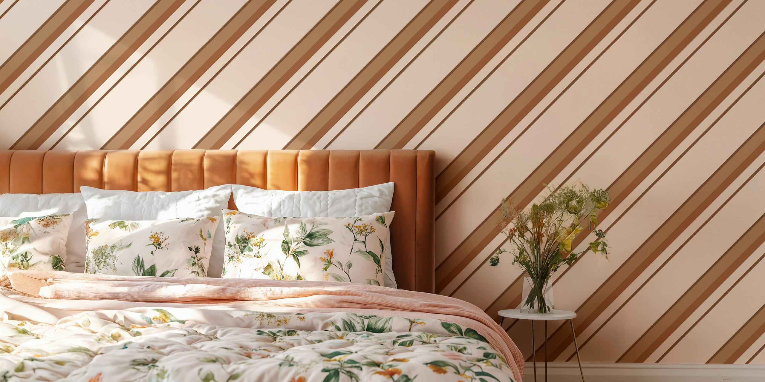 Brown striped wallpaper on a white background, modern design