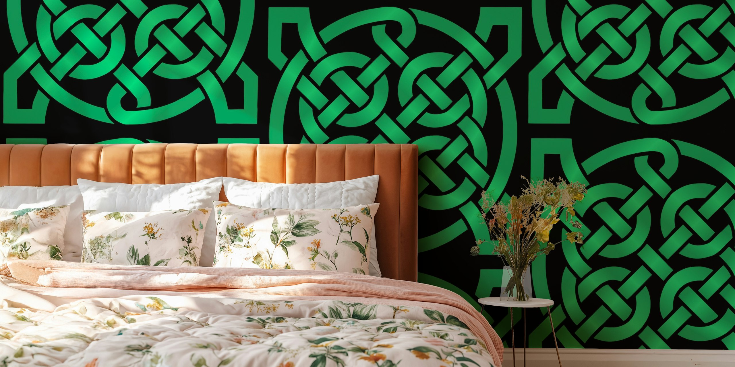 Celtic knot pattern in black and green wallpaper