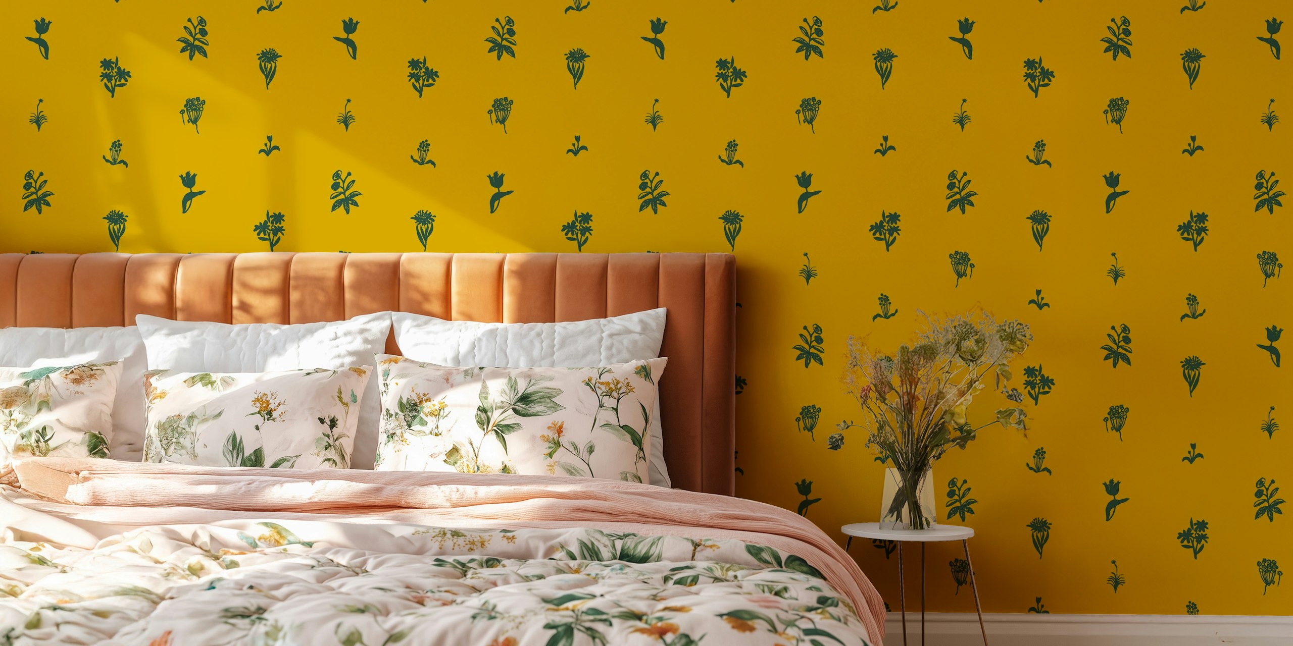 Tapeta Sparse floral citrine w pokoju