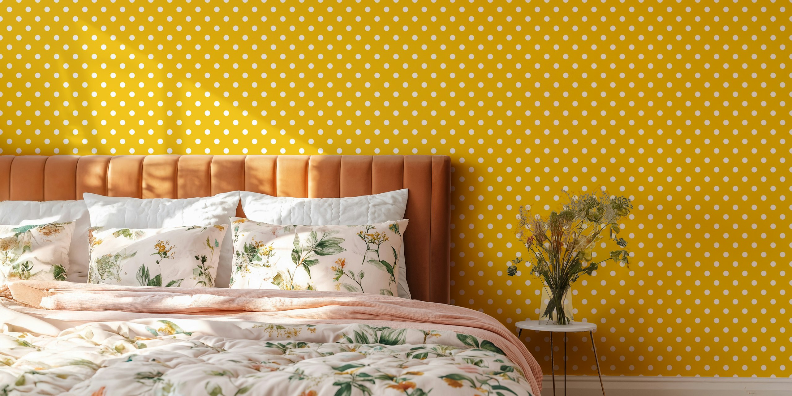 Gold and white polka dot pattern wallpaper