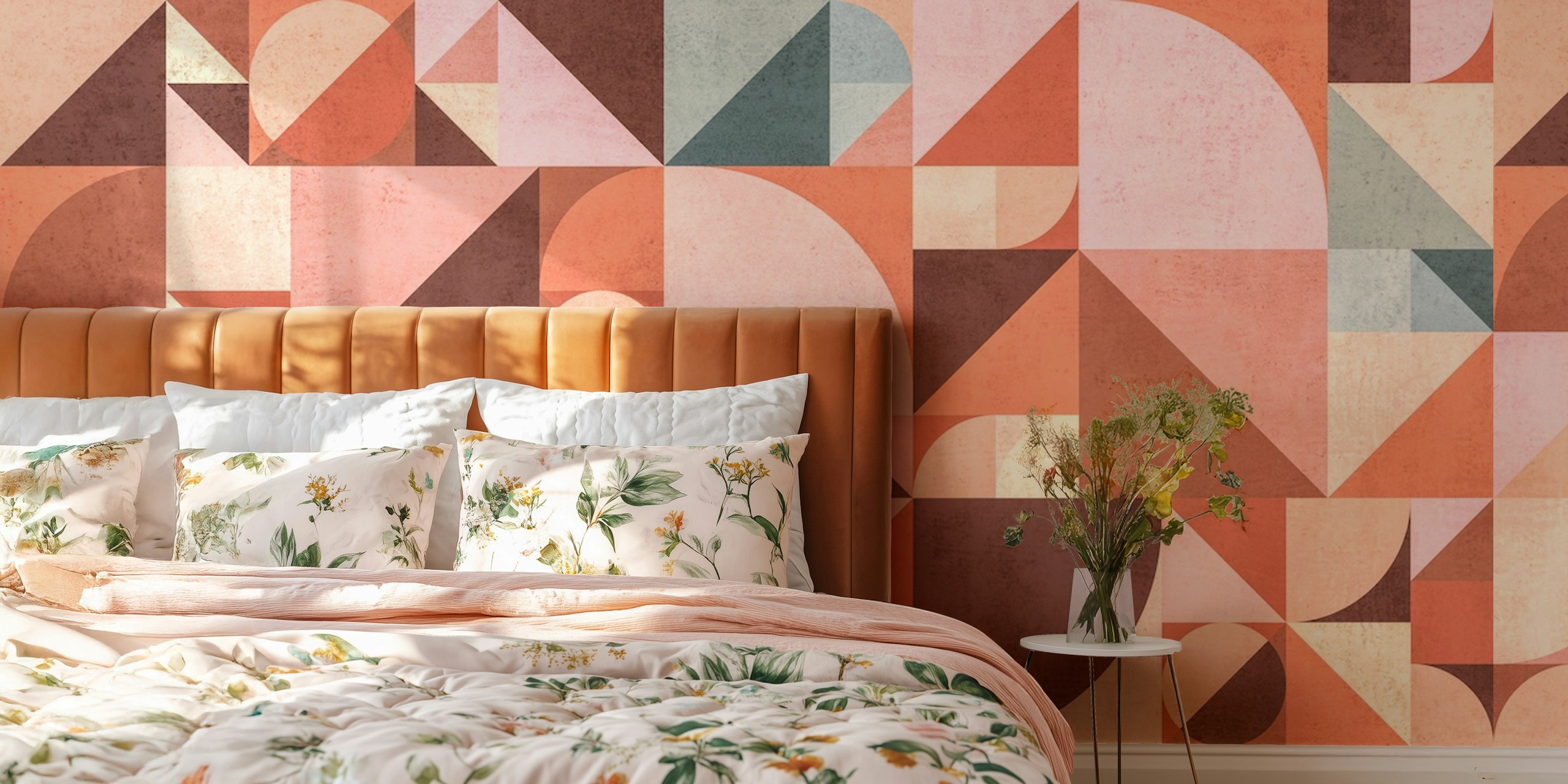 Papier peint mural de style Bauhaus moderne du milieu du siècle avec des formes géométriques dans des tons terreux