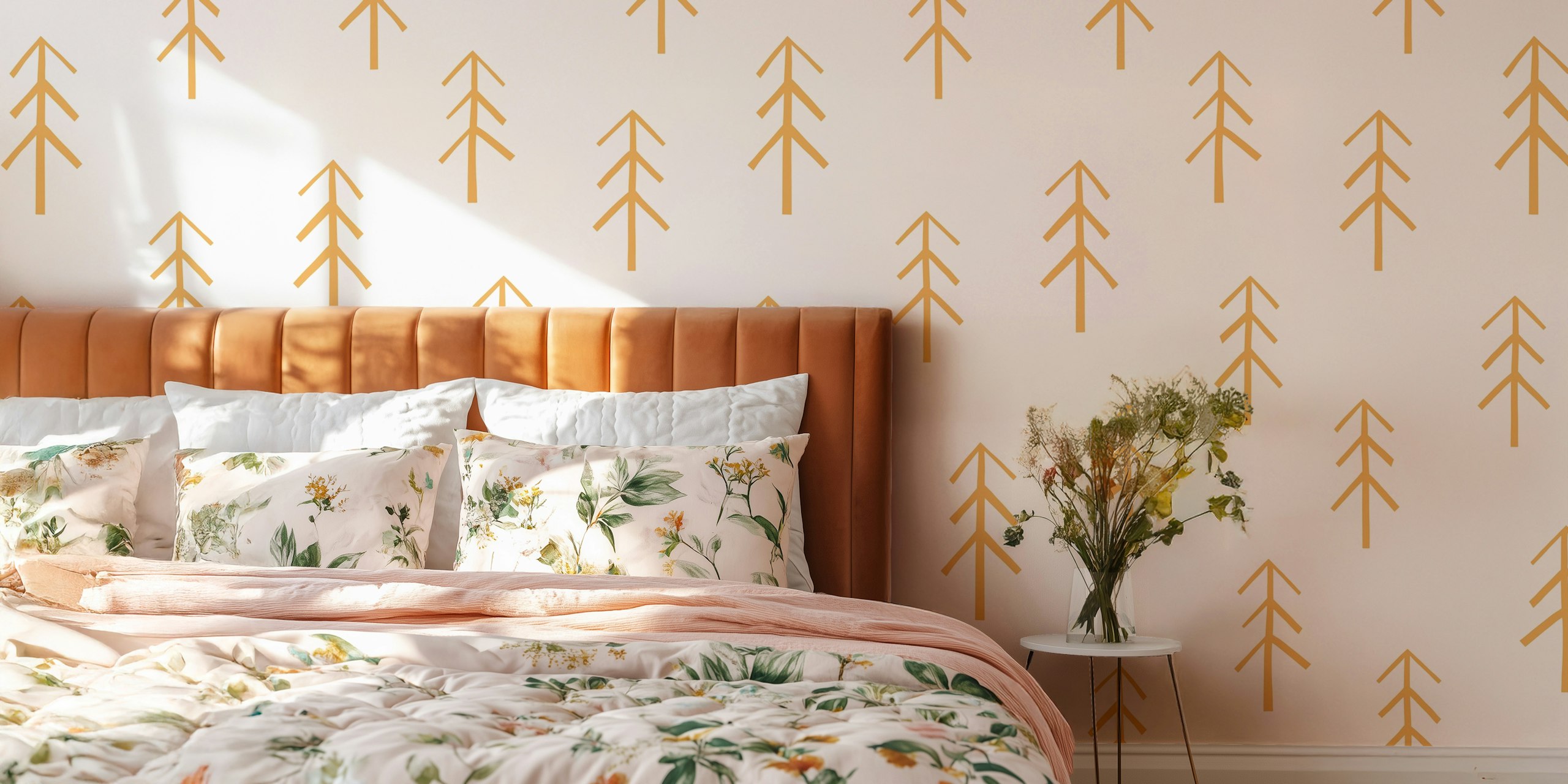 Yellow and beige tree pattern wallpaper
