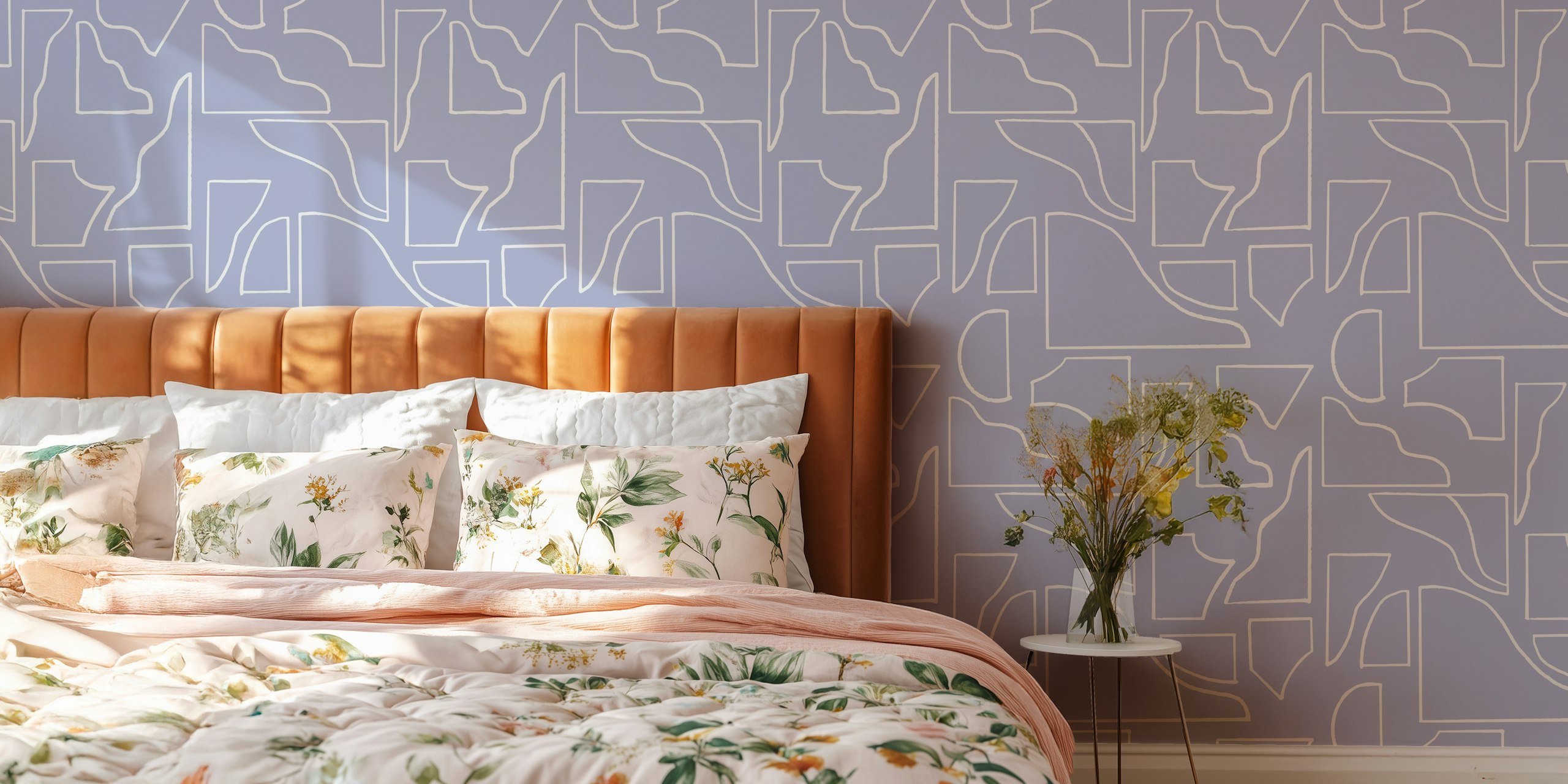 Organic shapes pattern wallpaper in a room