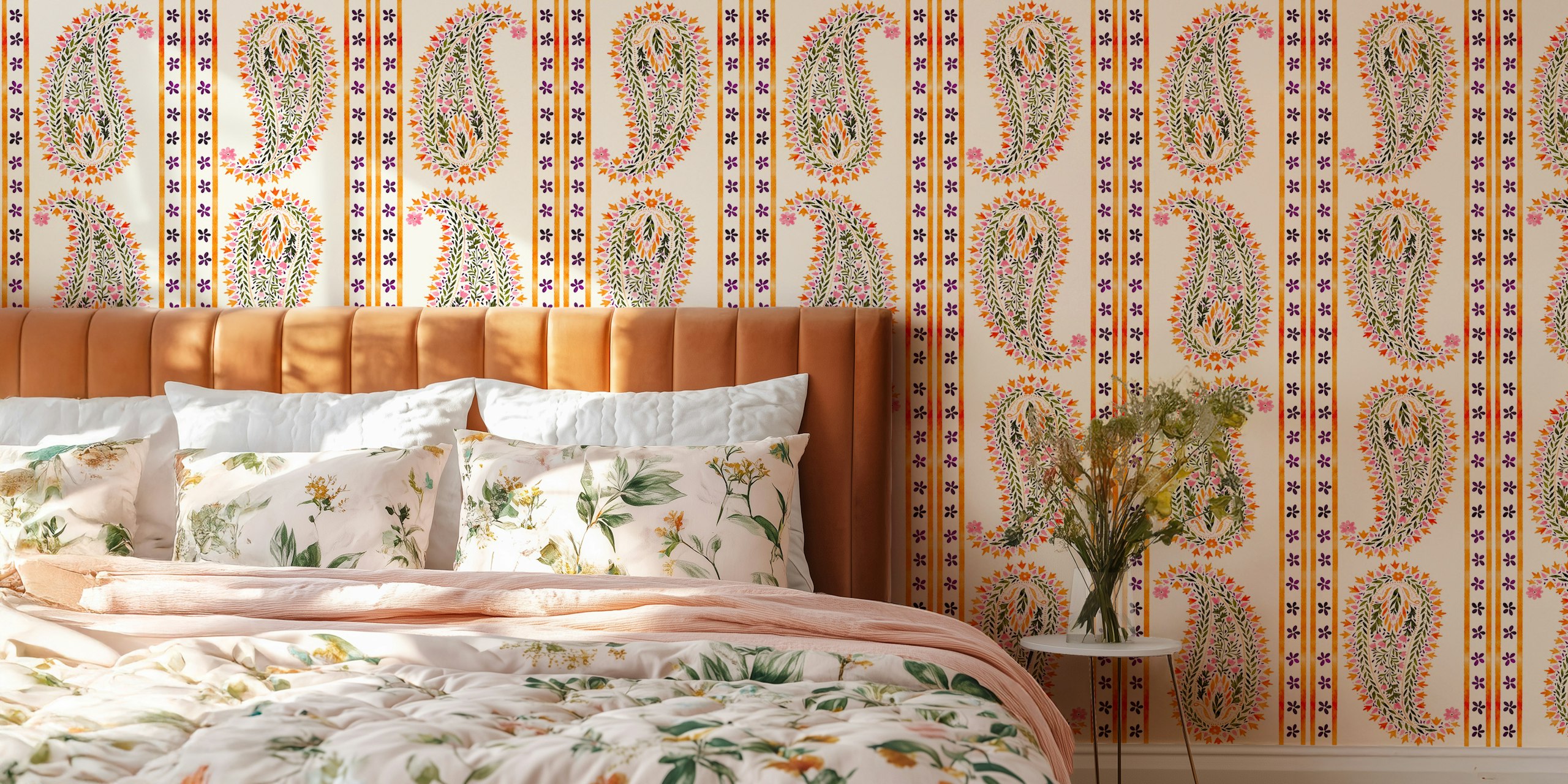 Paisley blocks and strip carta da parati in una stanza