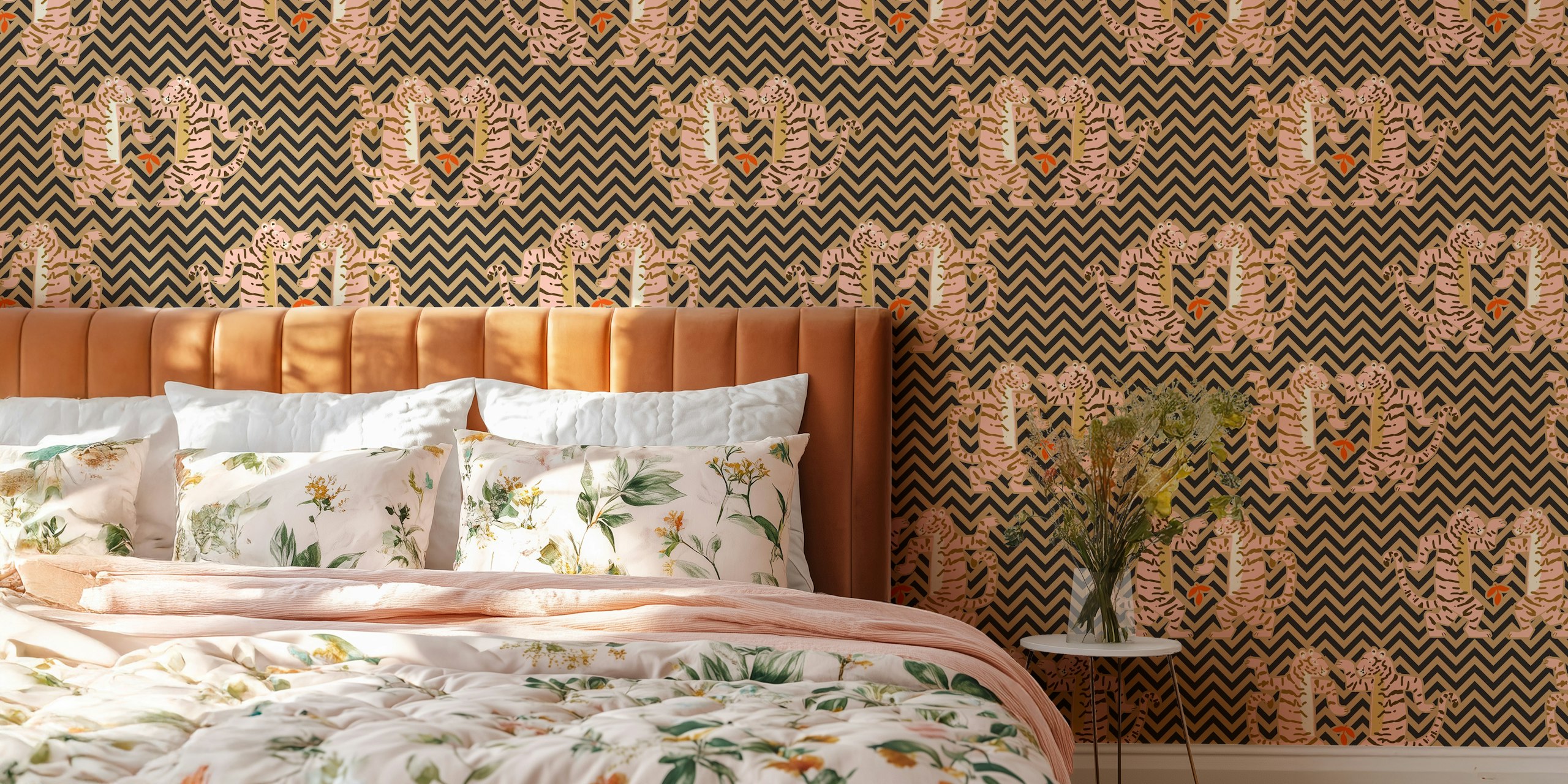Dancing tiger zig zag pattern wallpaper