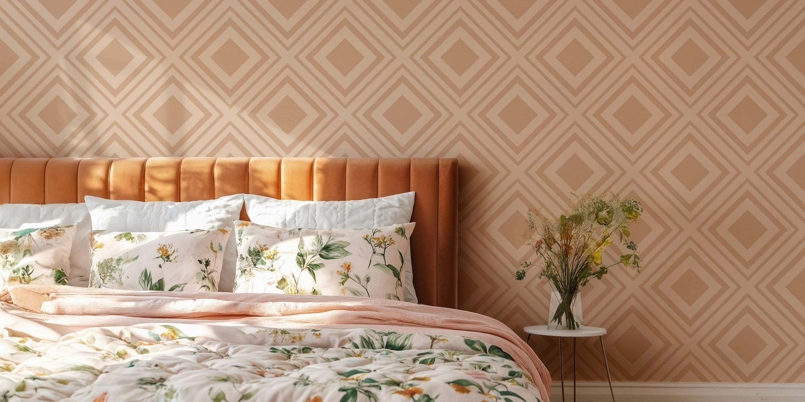 Beige geometric patterned wallpaper with bold intersecting lines