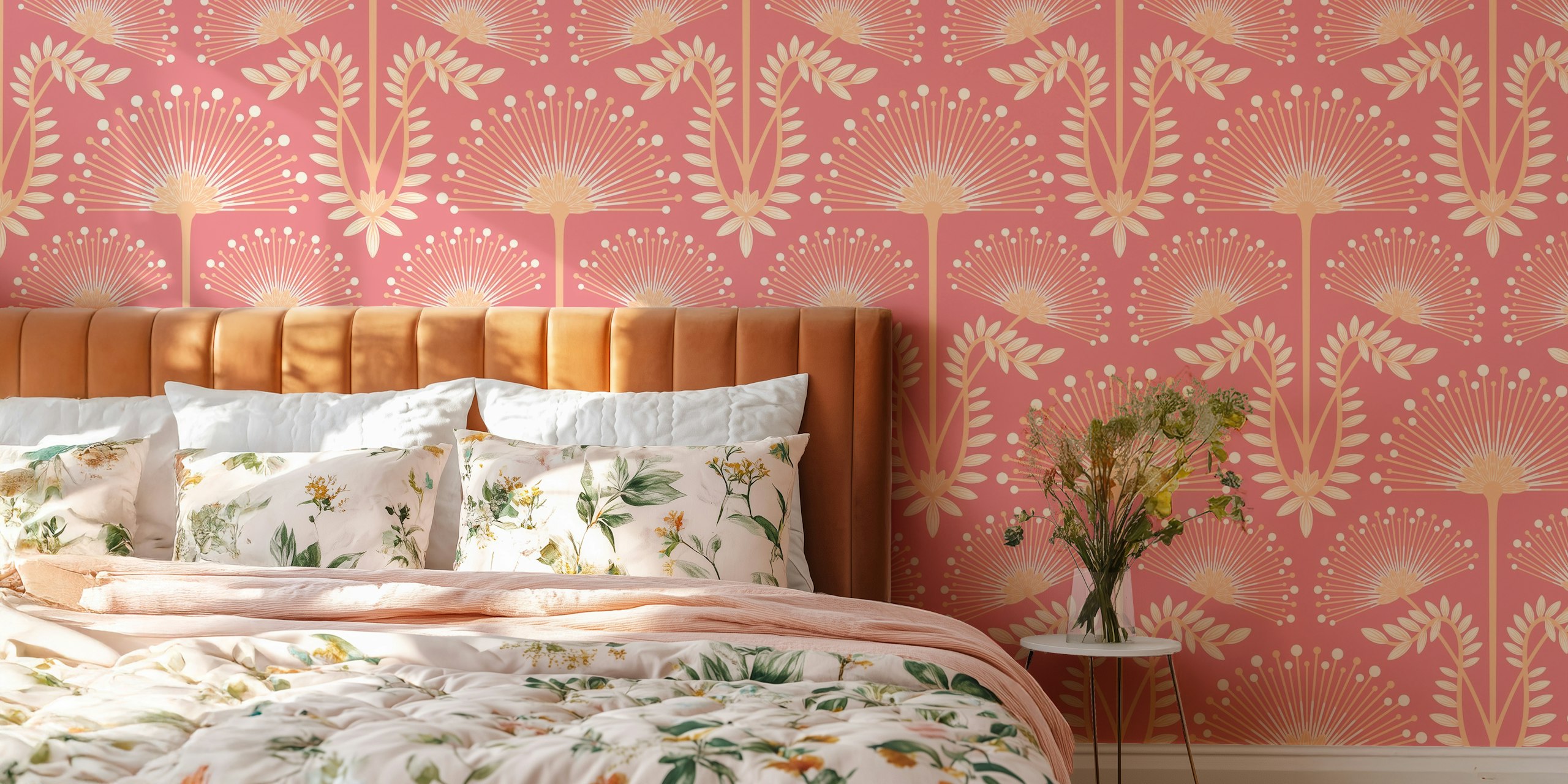 Mimosa Art Deco Floral Wallpaper In A Room