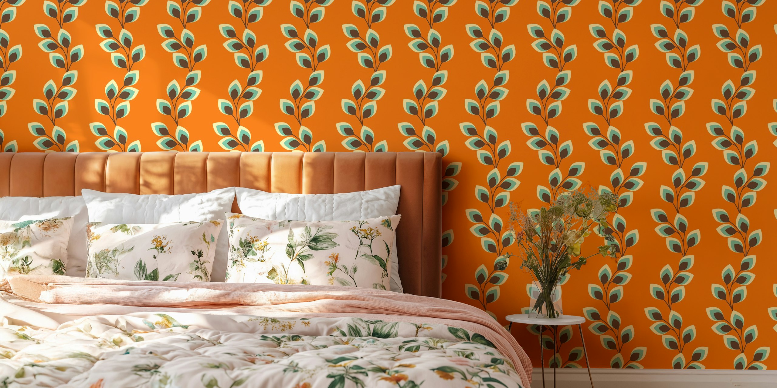Retro wavy leaves tapet i et rom