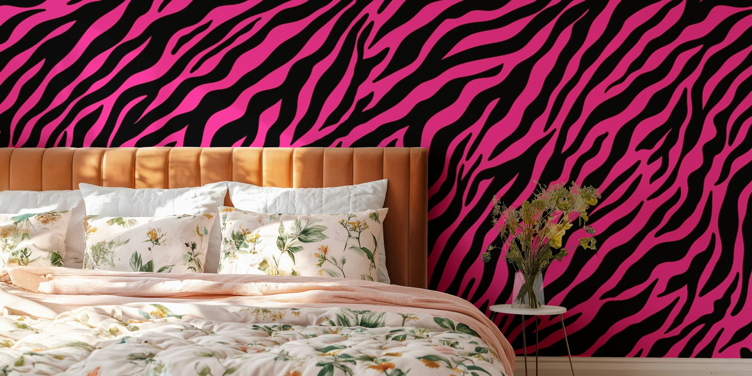 Neonpink zebra mønster Wallpaper Zebra 2 vist i et rum