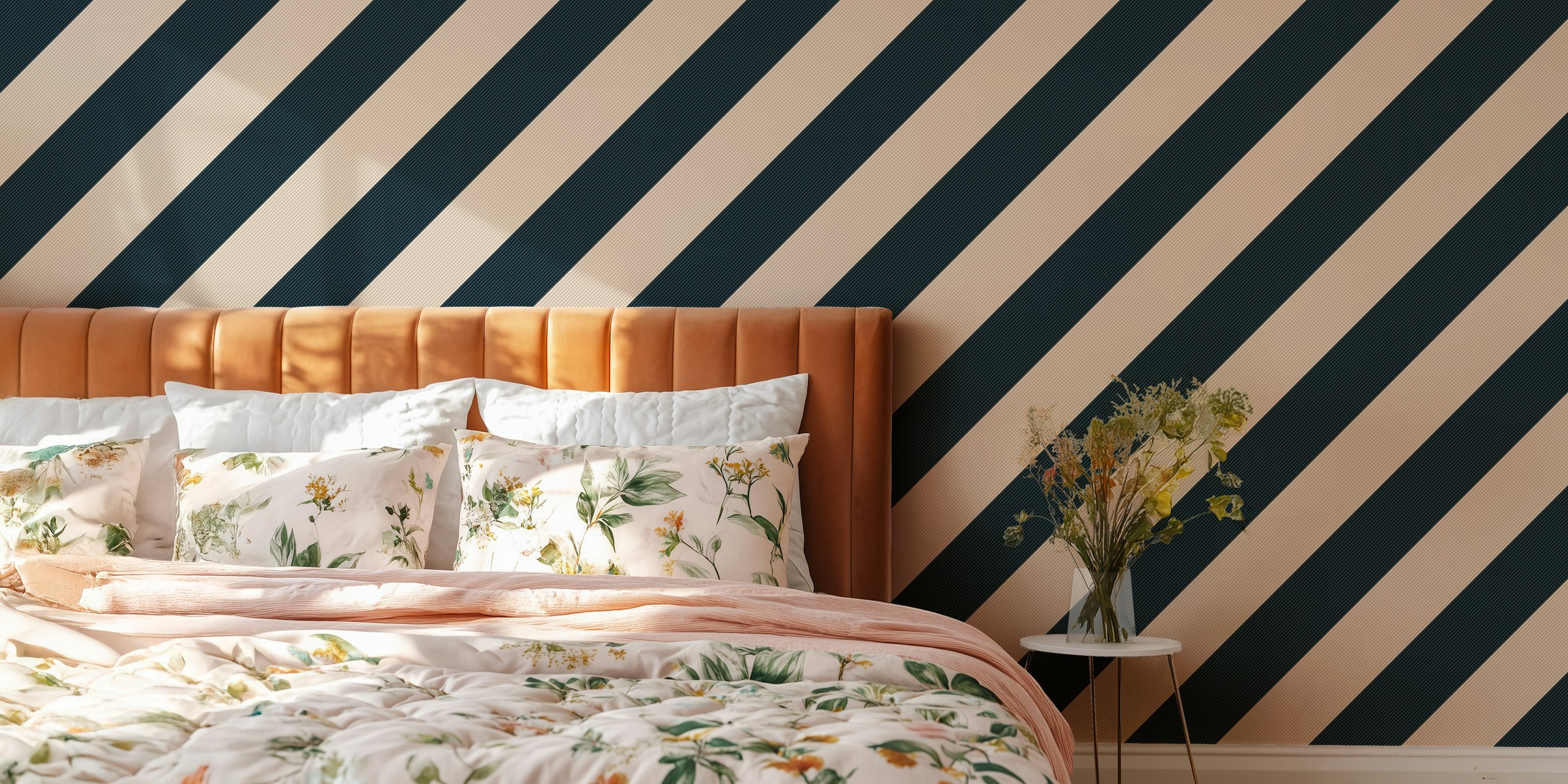 Textured diagonal stripes in black and off-white wallpaper