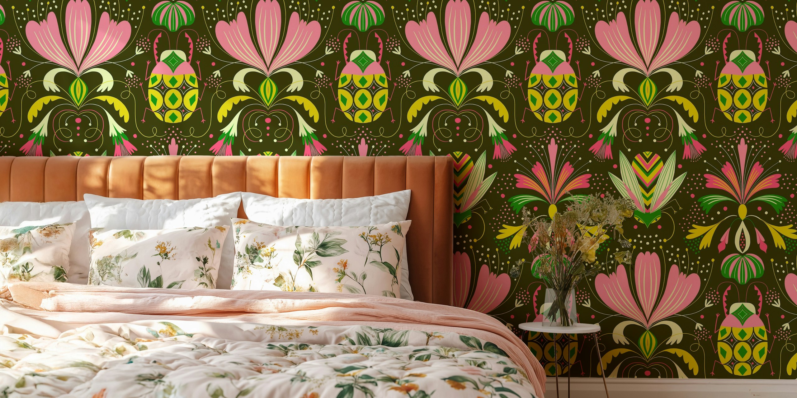 Projekt tapet Art deco bugs w pokoju