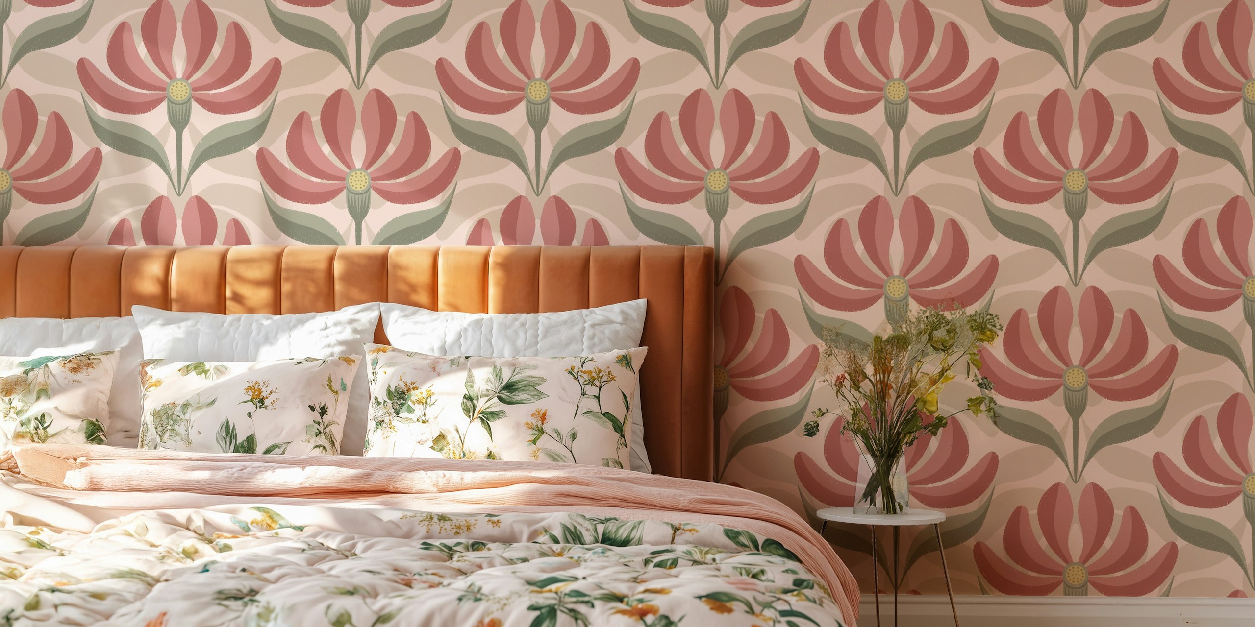 Retro geometric floral wallpaper design