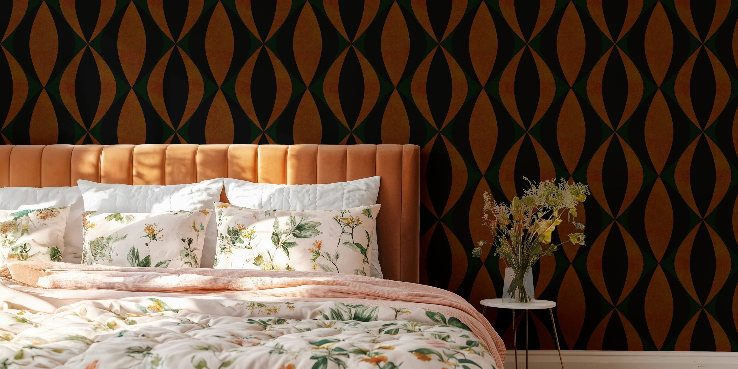 Brown geometric patterns with black accents wallpaper