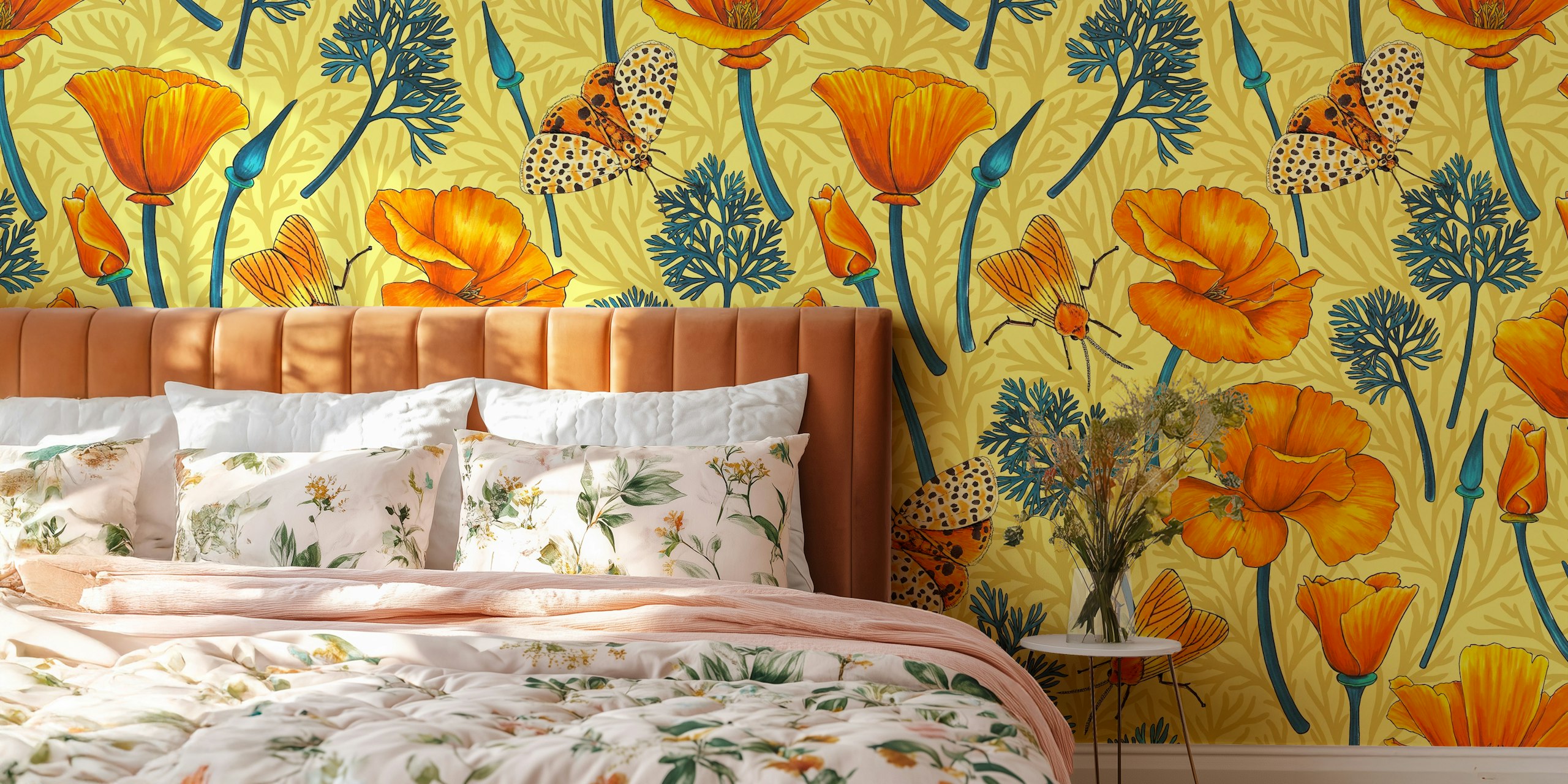California poppies and moths design
