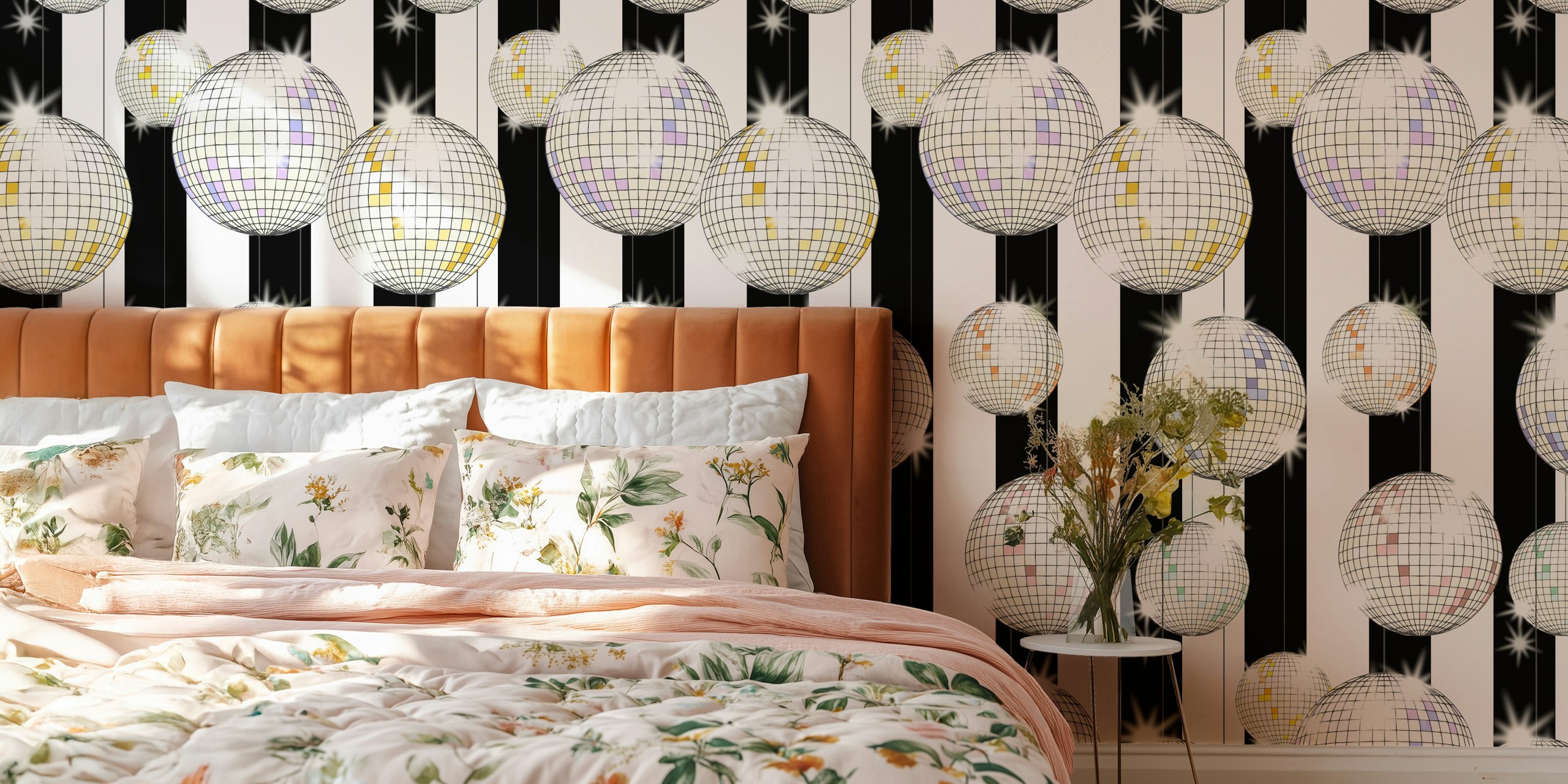 Striped Party Disco Ball wallpaper in a room