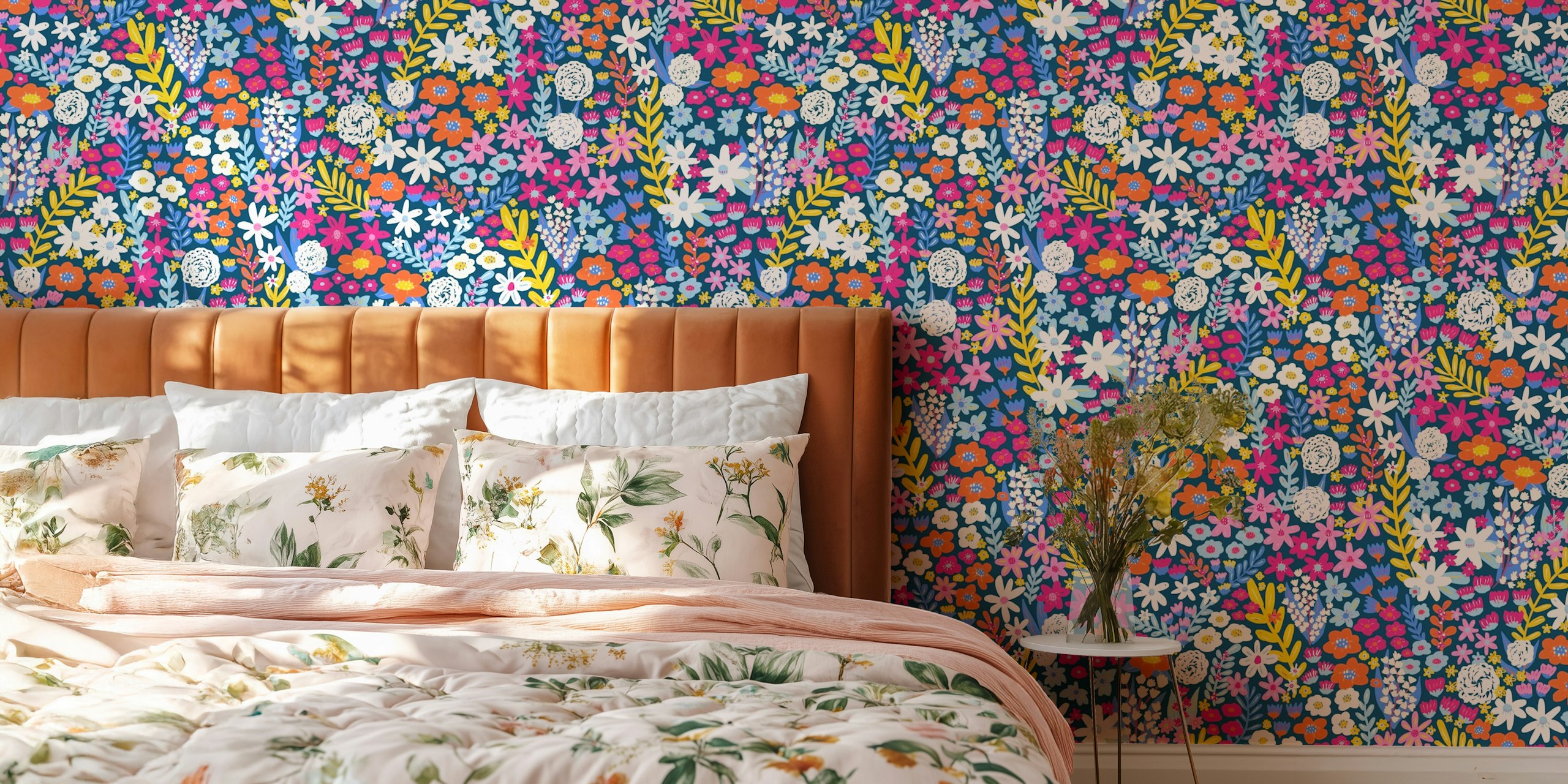 Fotomural colorido prado de flores silvestres con un vívido tema primaveral