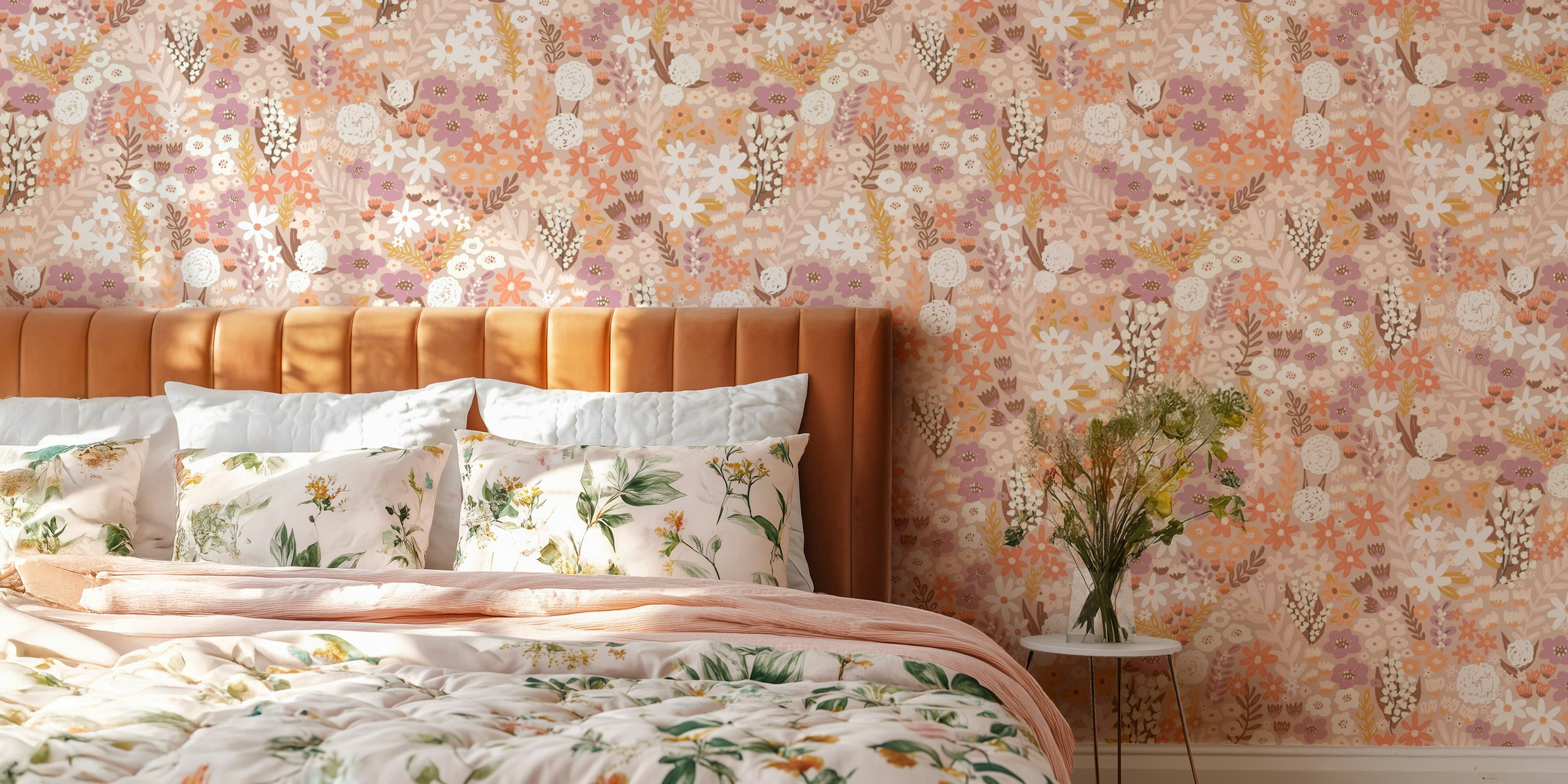 Wild flower meadow wallpaper in a room