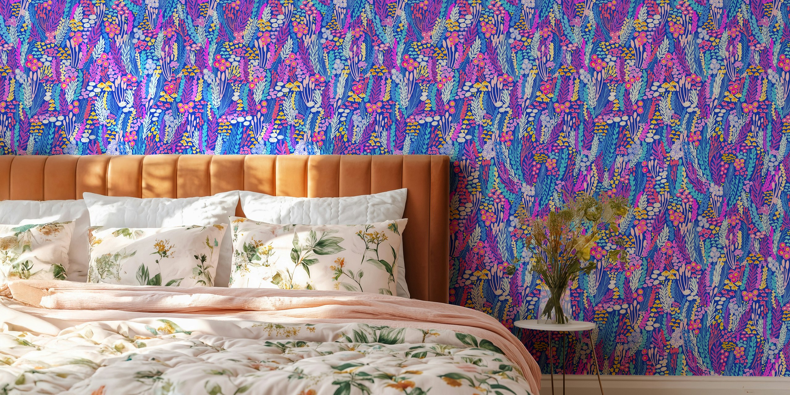 Vivid Wild Grasses and Blooms wallpaper in een kamer