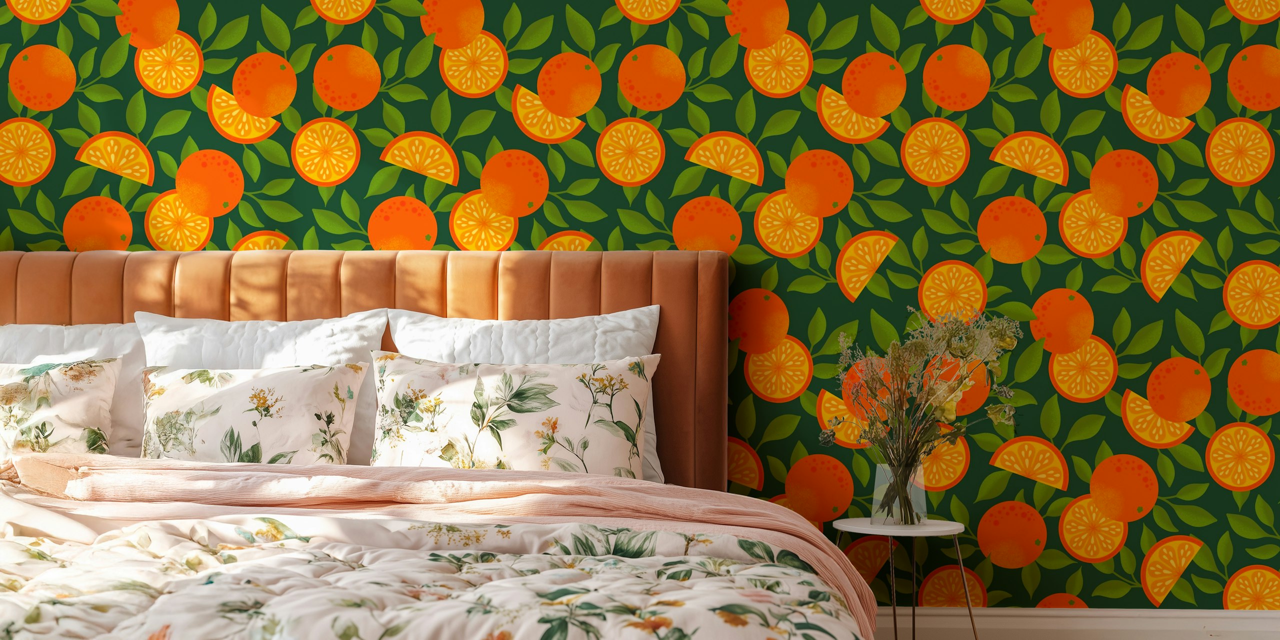 Vibrant Orange Pattern on Dark Teal