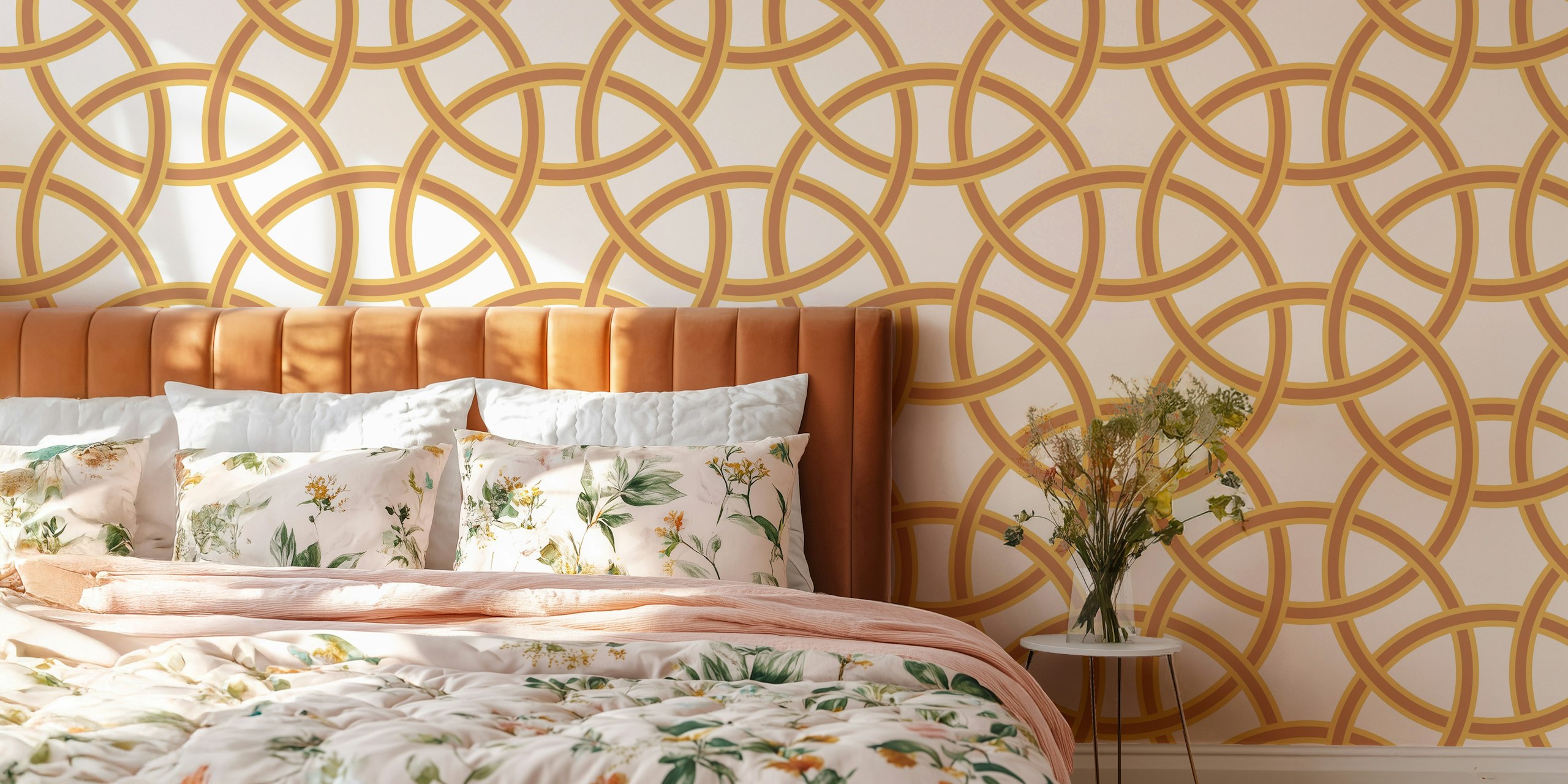 Arabesque art style 2 pink wallpaper in a room
