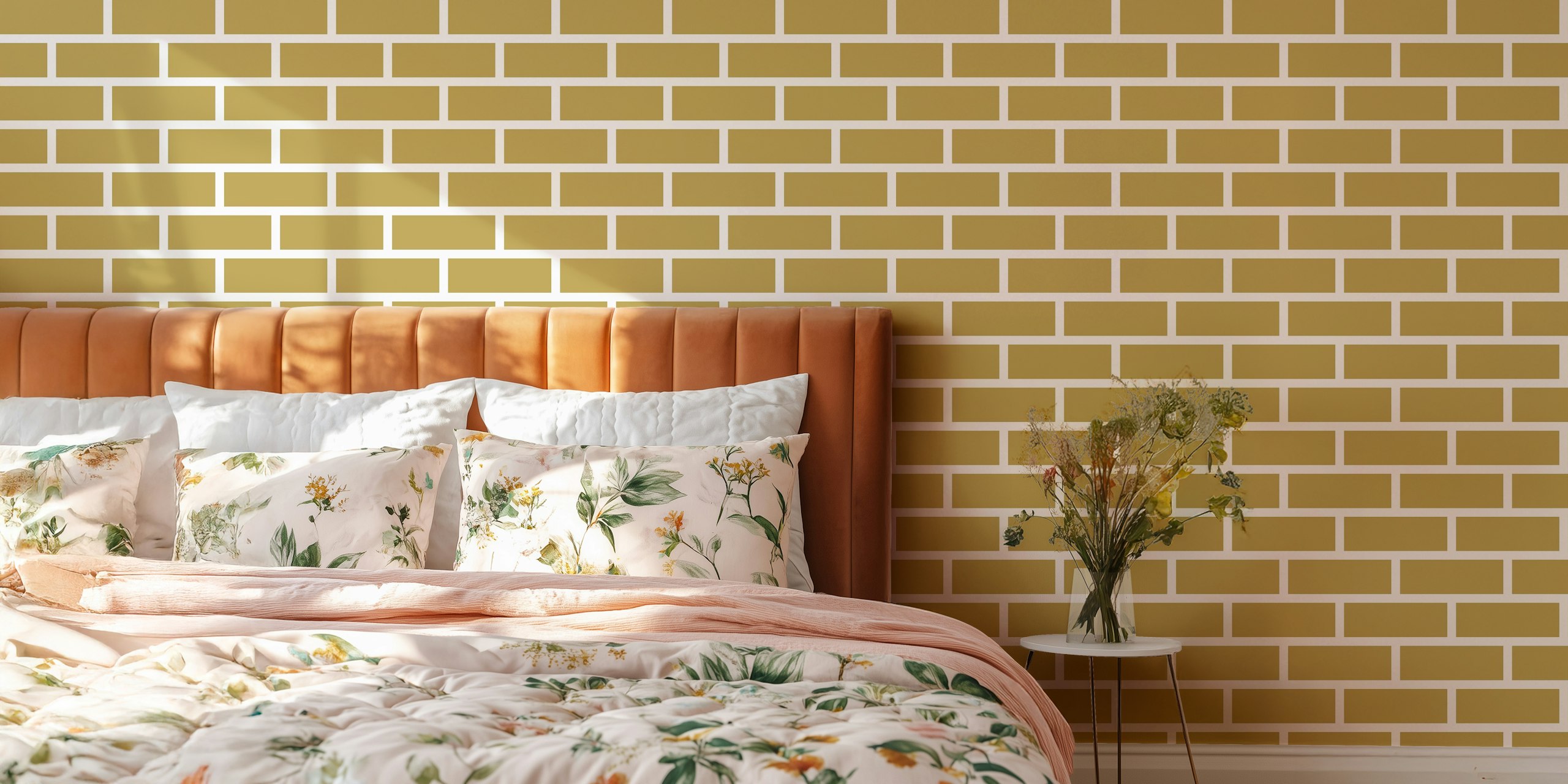 Gold brick wallpaper σε μια σύγχρονη ρύθμιση