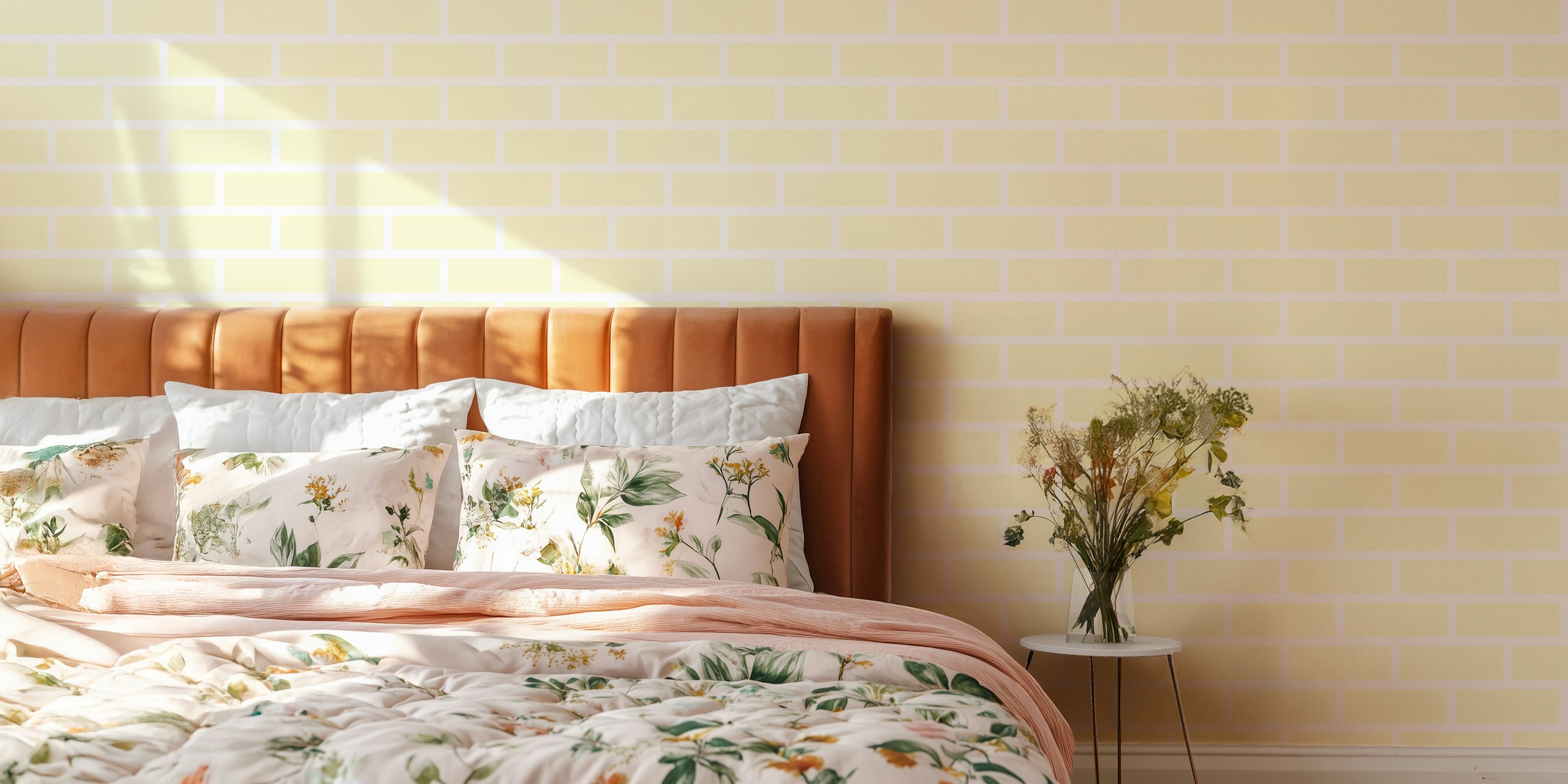 Cream brick wallpaper σε μια ρύθμιση δωματίου