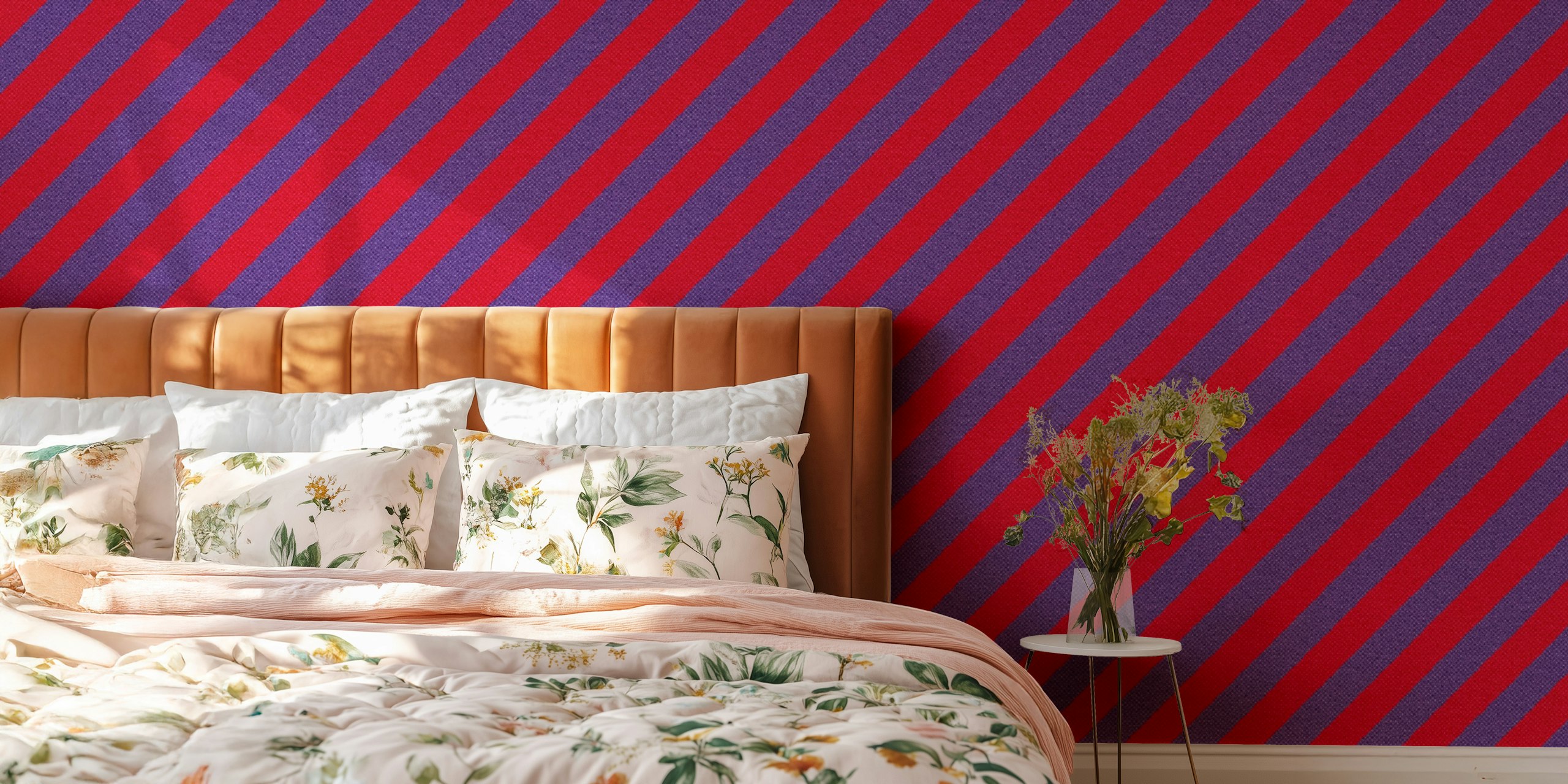 Red and purple diagonal striped wallpaper