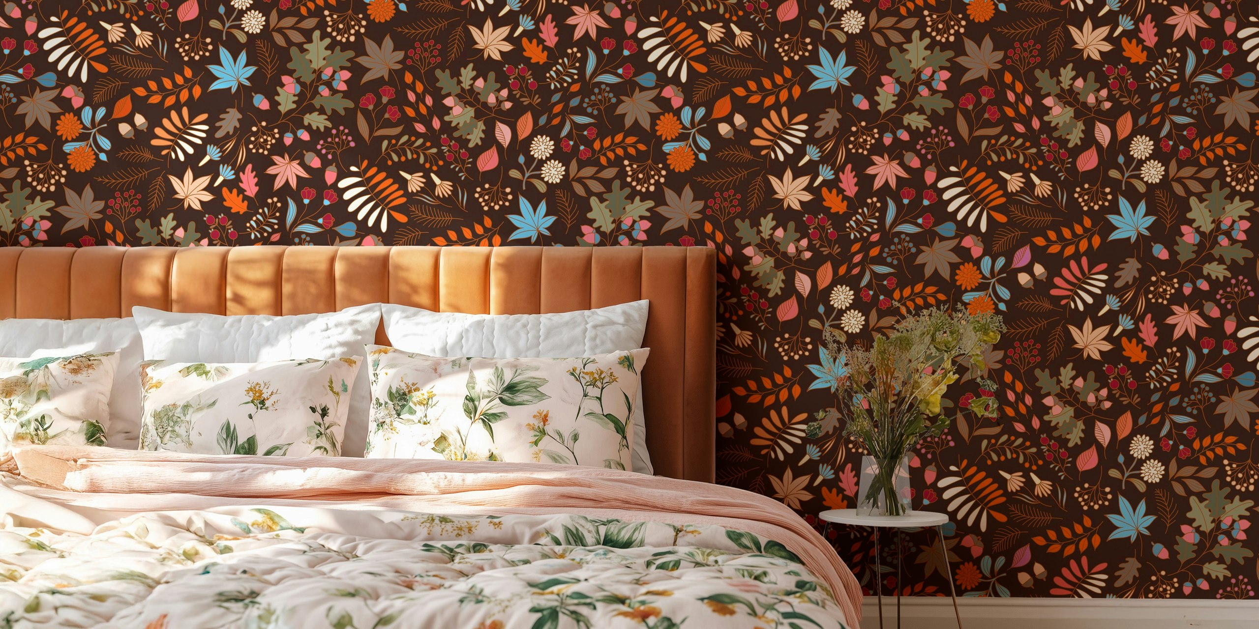 Floral wallpaper design in a room