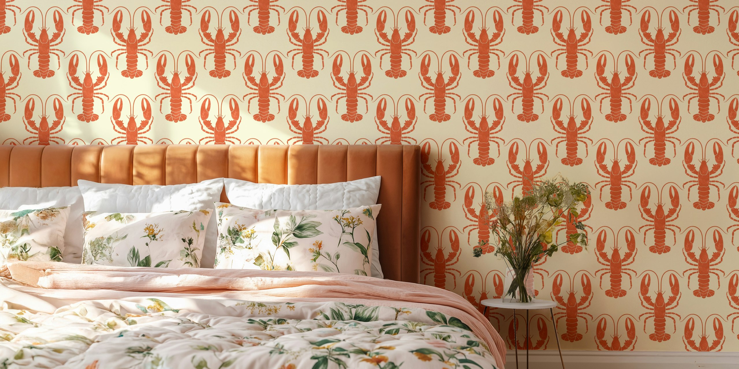 Papel de parede Orange Lobsters em um quarto