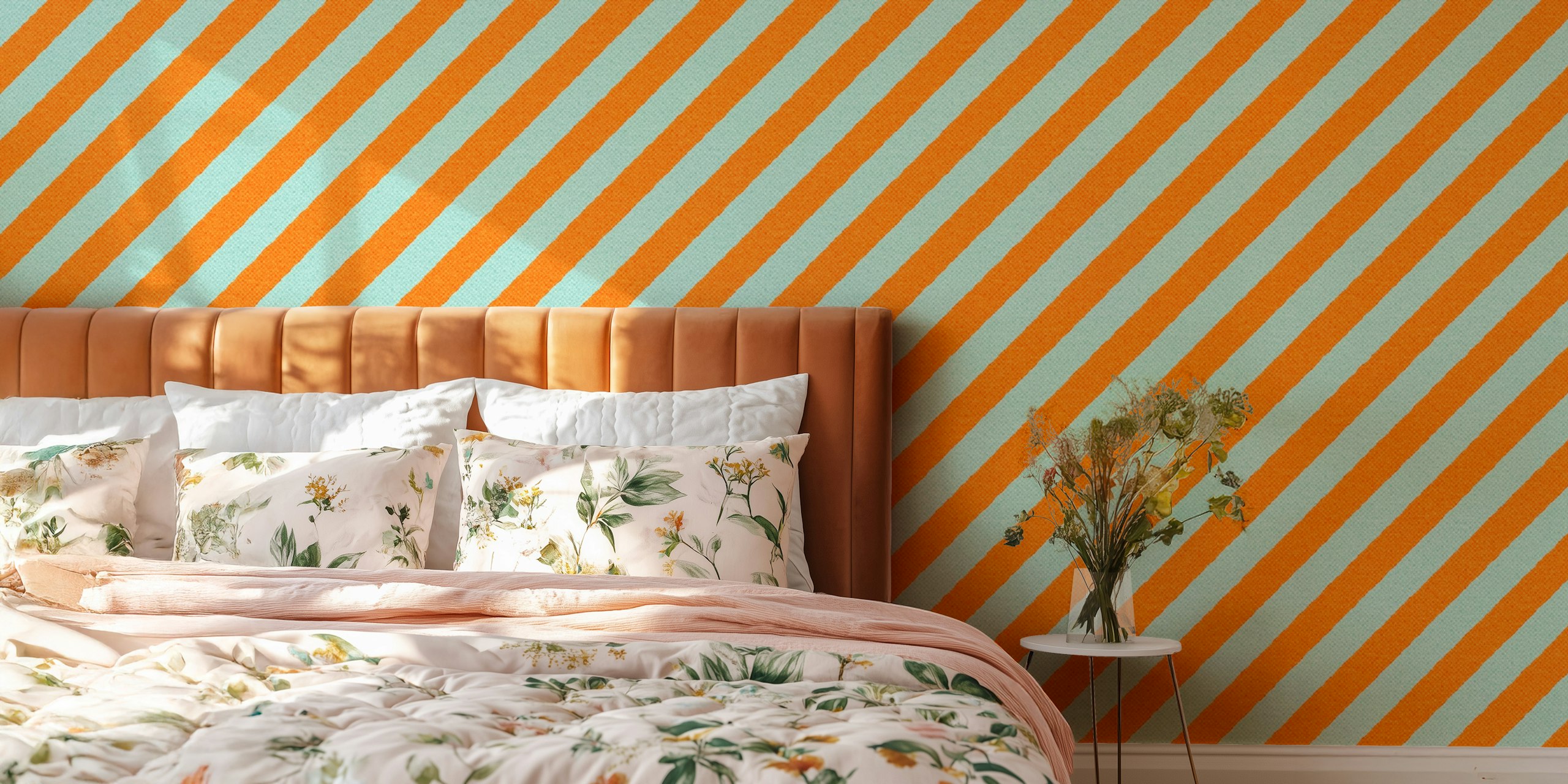 Pomarańczowa I Niebieska Tapeta Stripes 002 B W Pokoju