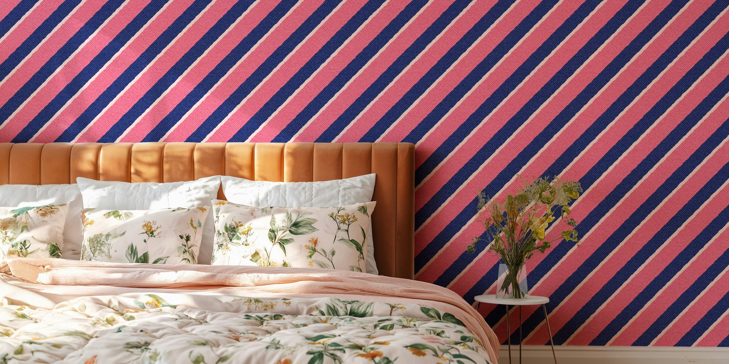 Striped wallpaper design in a room setting