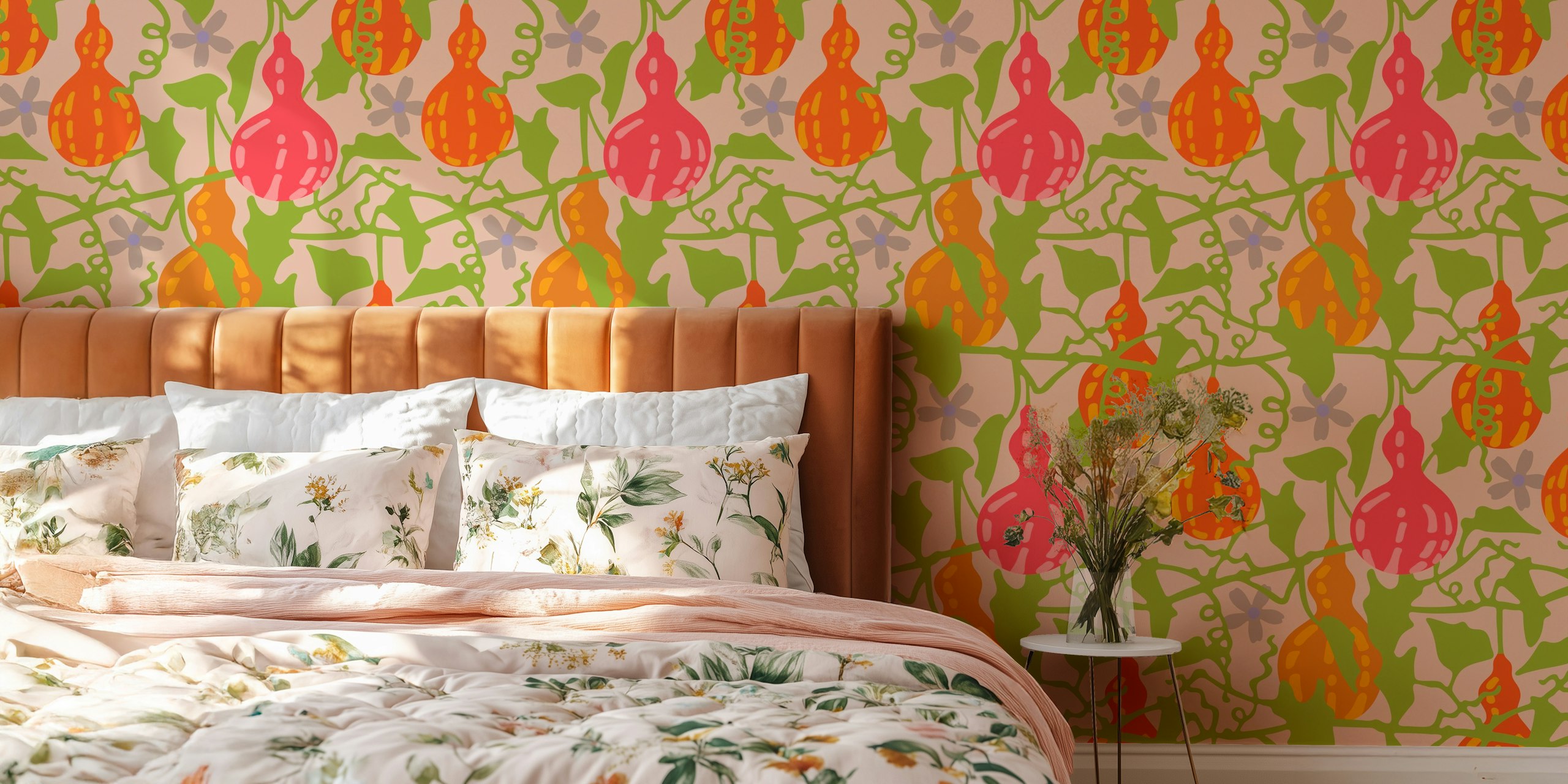Tropisk IPU Mod Tropical Hawaiian Fruit Gourds Floral tapetdesign i et rum