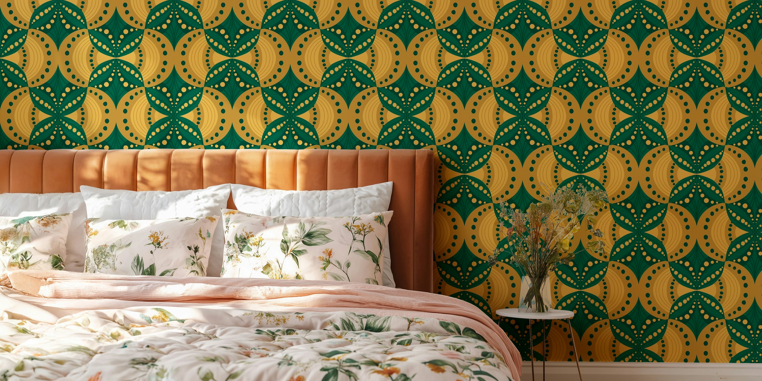 Art Nouveau metallic golden scallops wallpaper