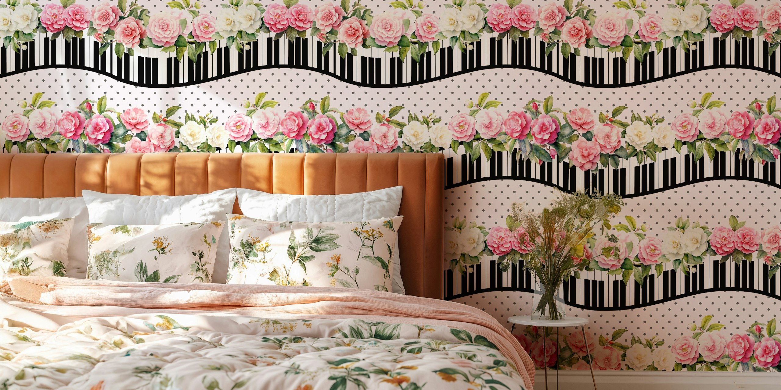 Shabby Chic piano keyboard waves wallpaper design