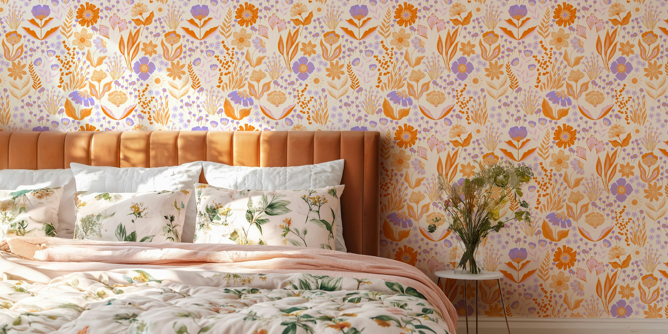 Dancing Boho Florals wallpaper in a room