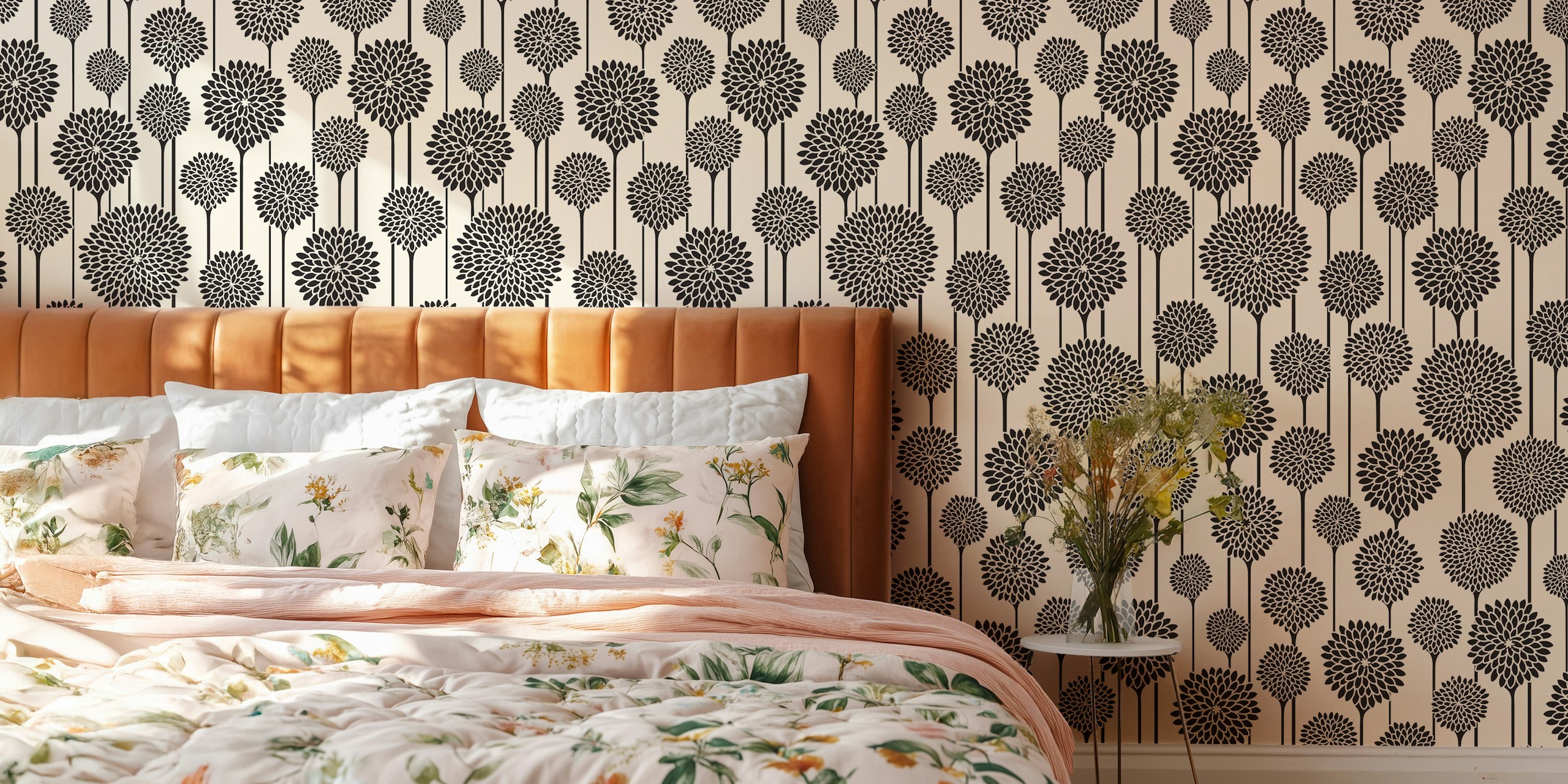 Černobýlý květinový vzor