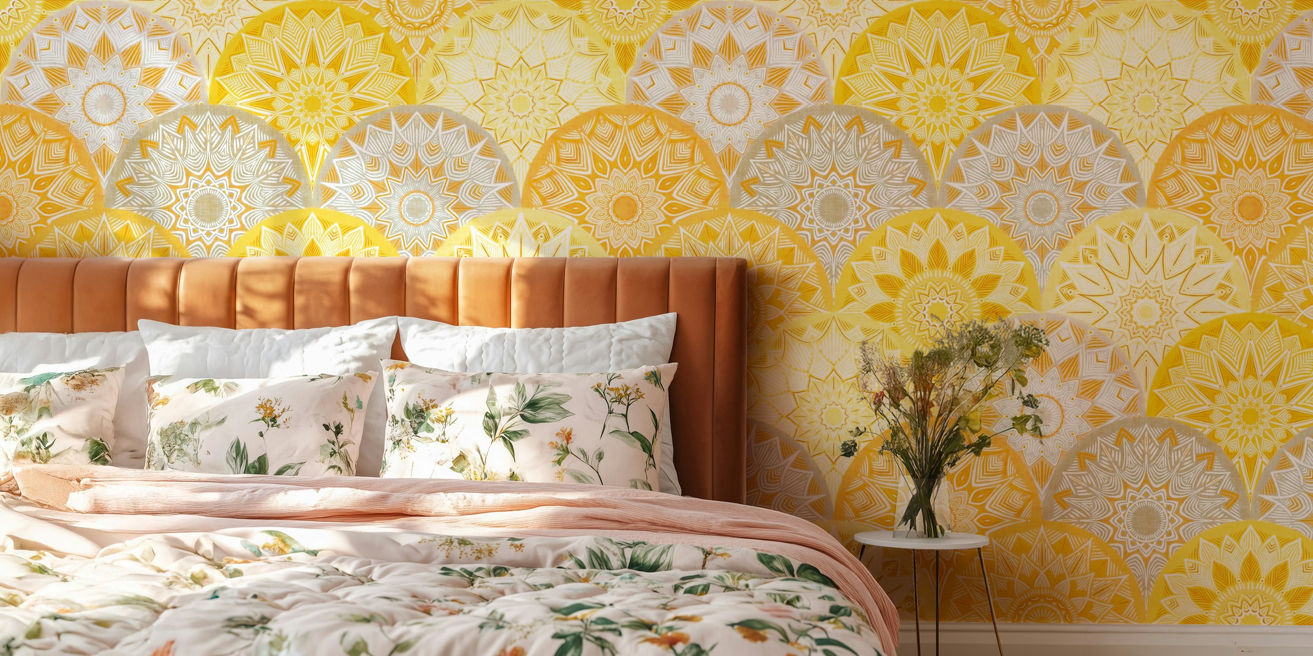 Gold und graue Mandala-Muster auf Tapete