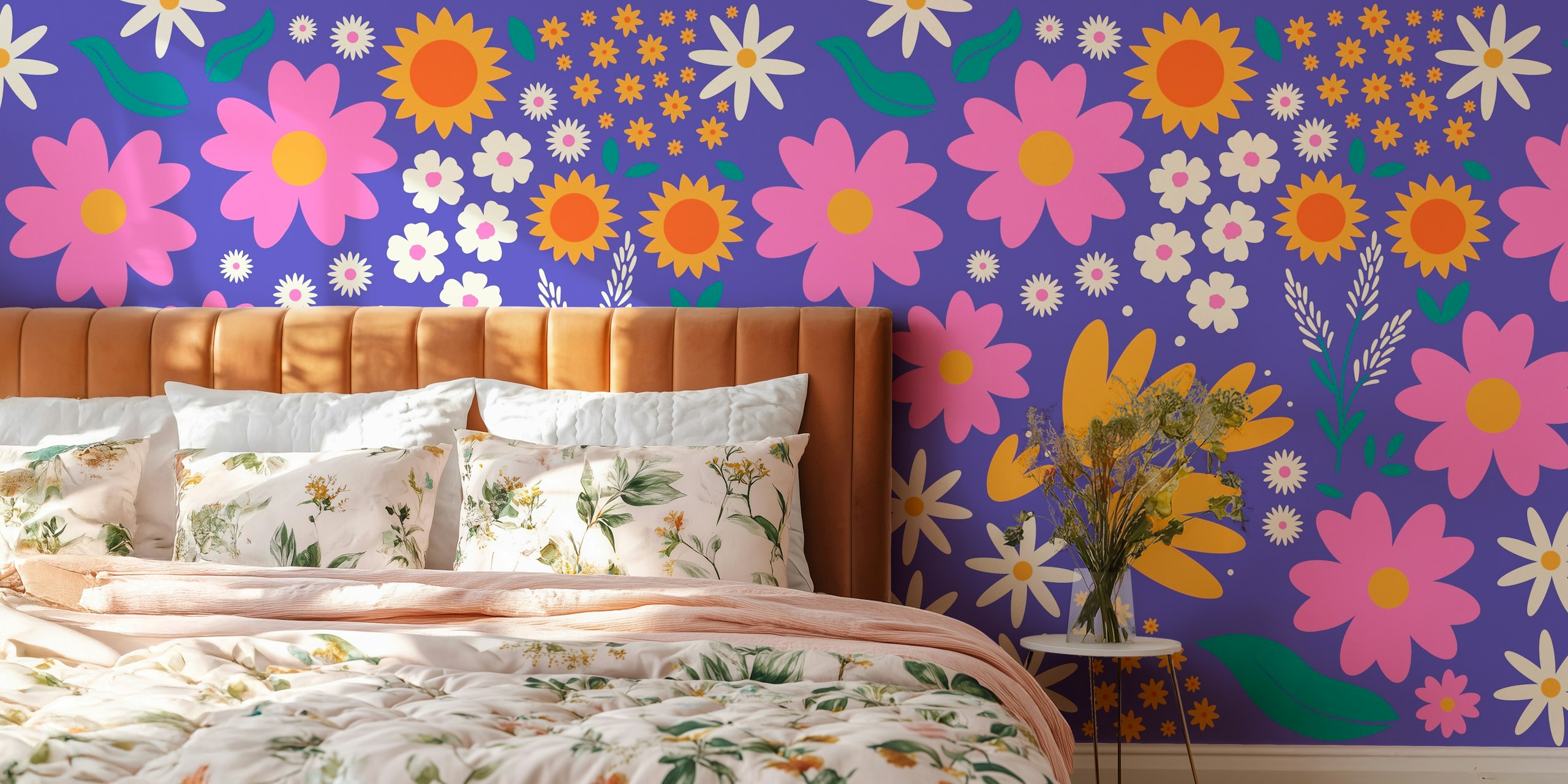 Wildflower Spring Fest Pattern papel de parede em um quarto