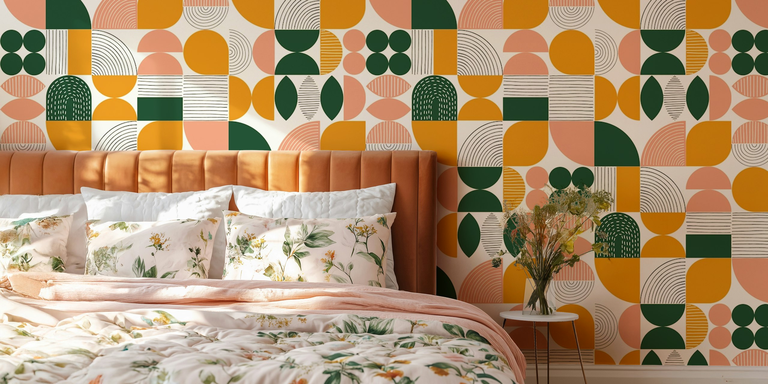Mod Geometric Shapes & Lines - Green Mustard in un interno moderno