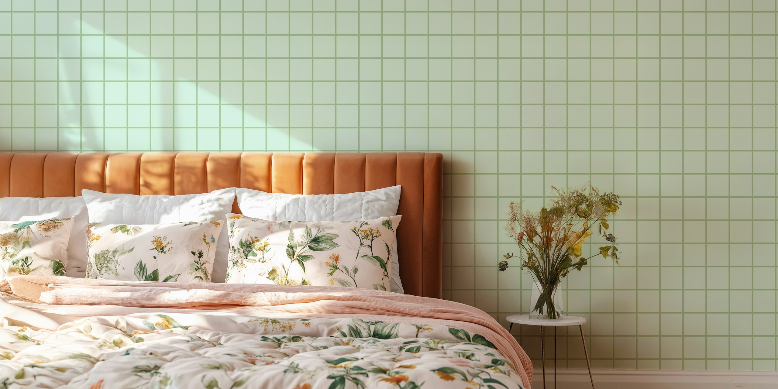 Mint green wallpaper with geometric square pattern