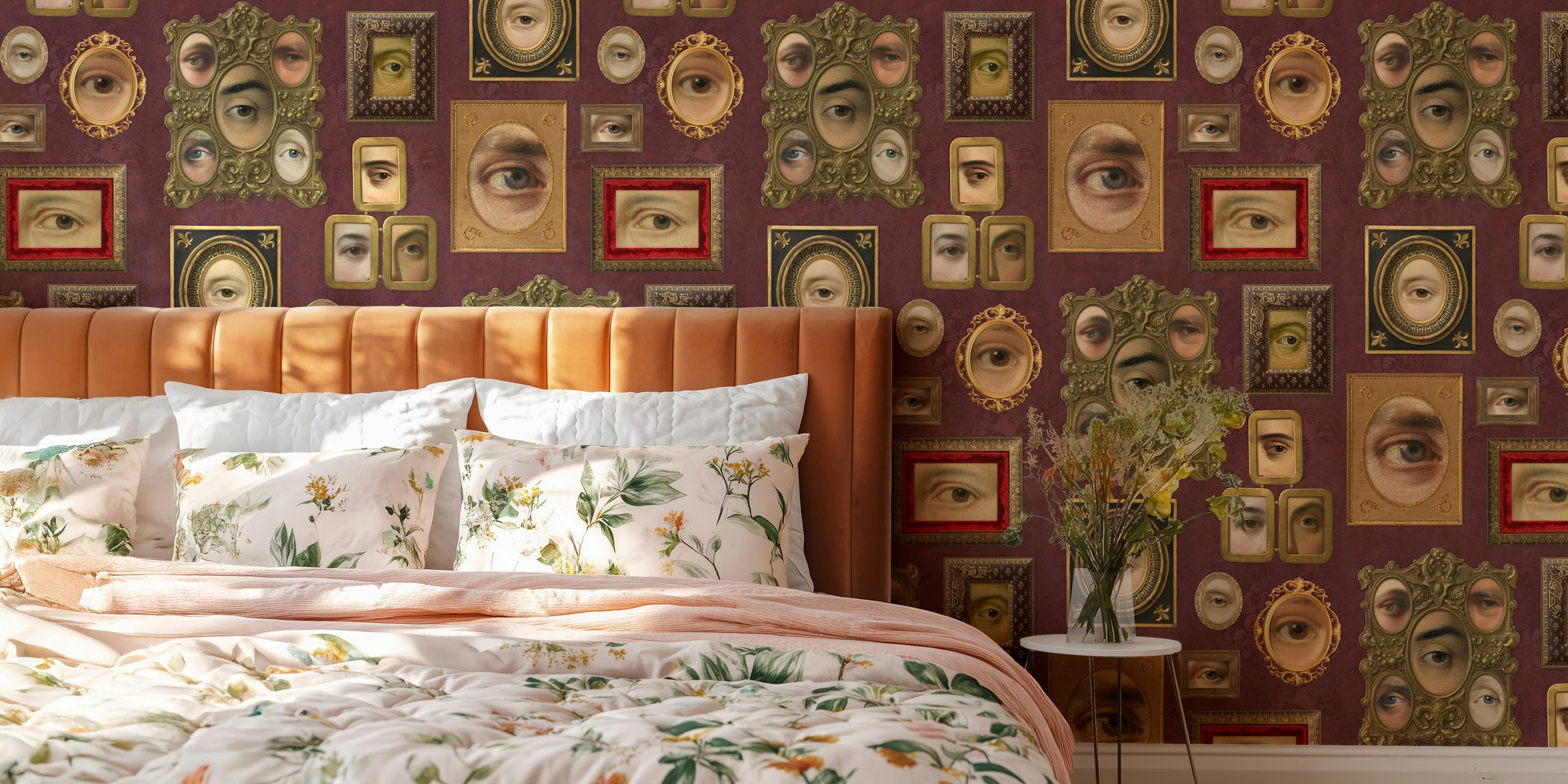 Single Eyes Victorian Portraits wall mural in burgundy with Victorian-style framed eyes