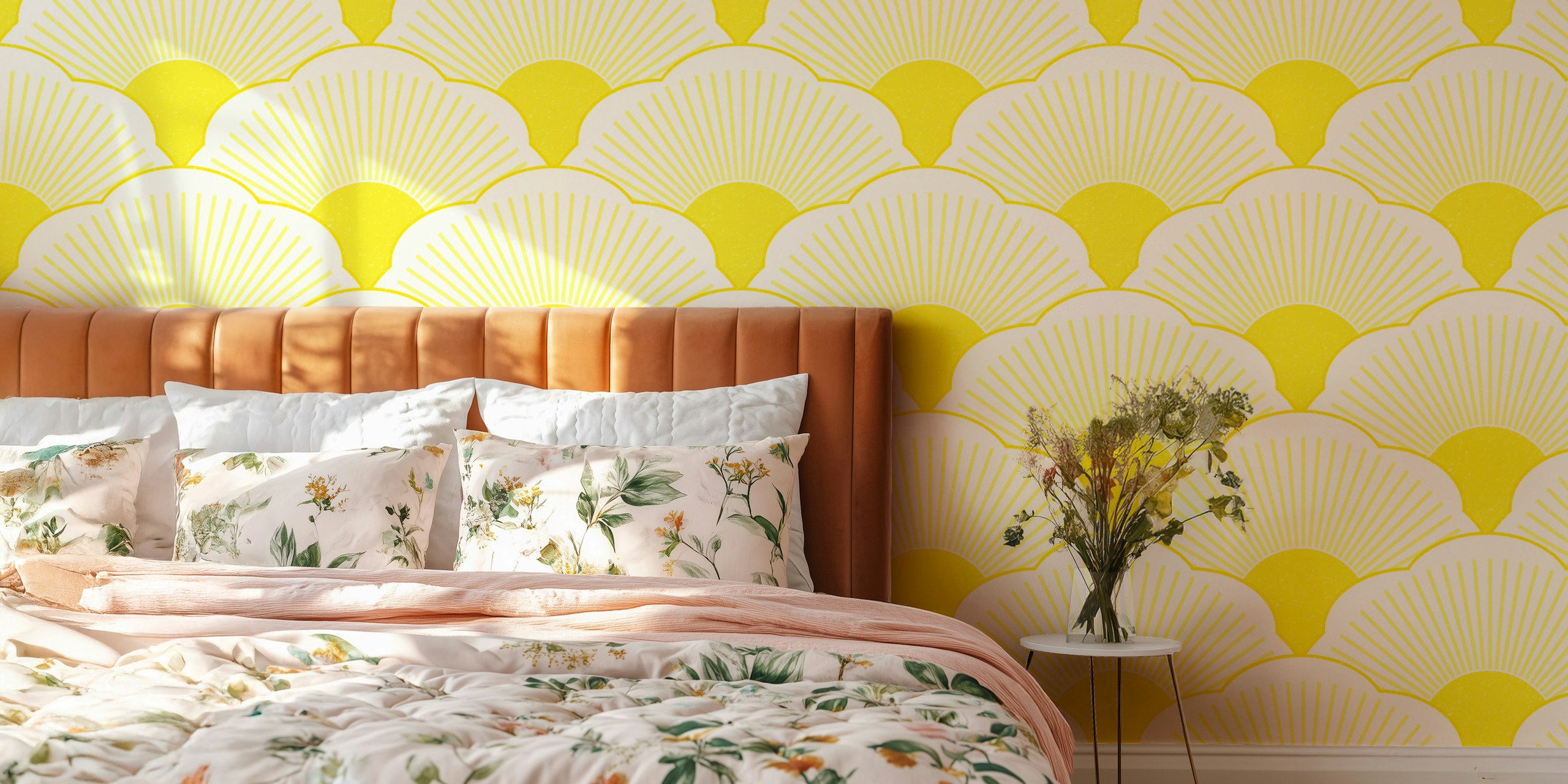 Gul Sunset tonal yellow concrete texture tapet i et rom