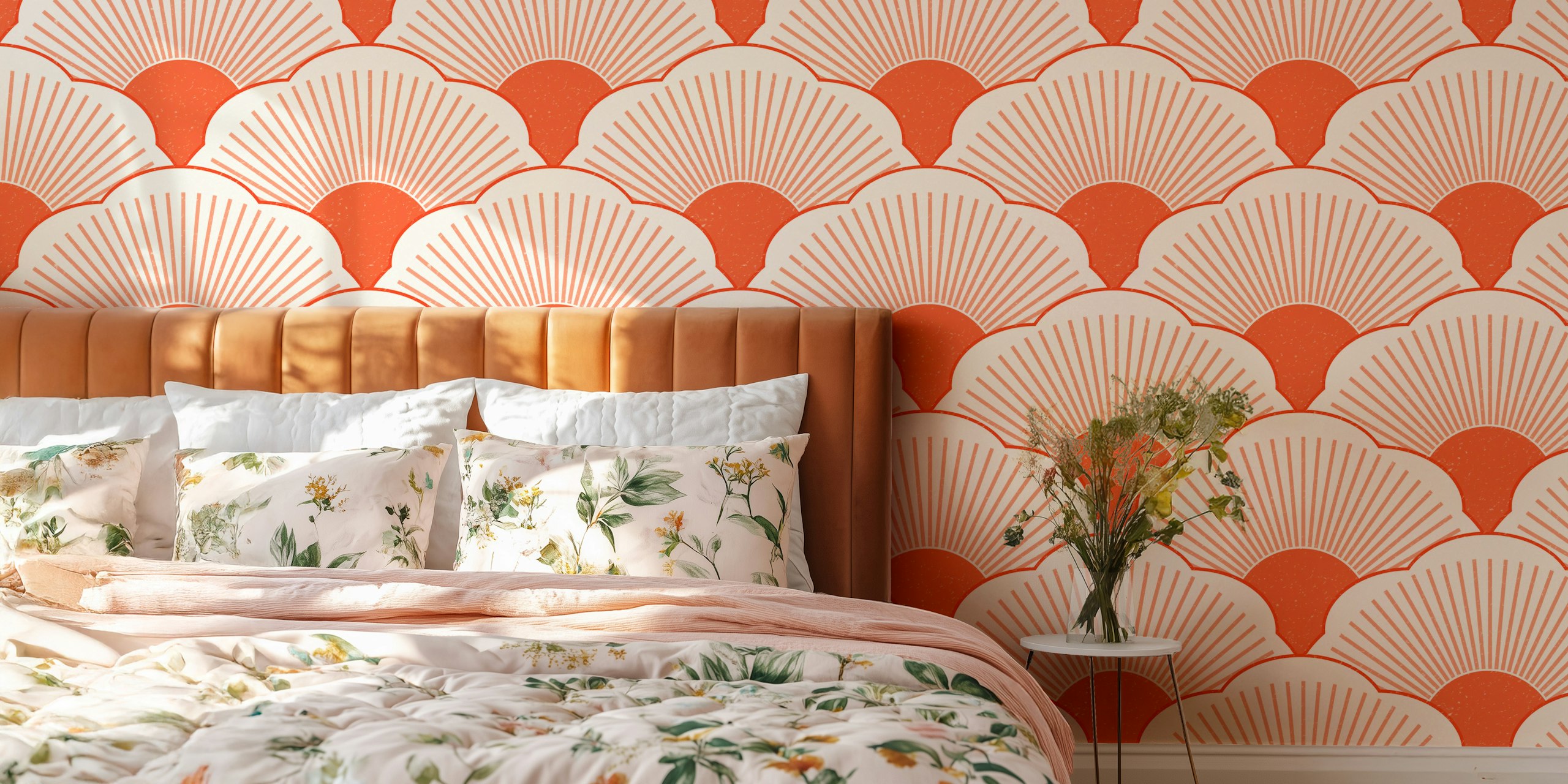 Tonal red sunset wallpaper with abstract pattern design