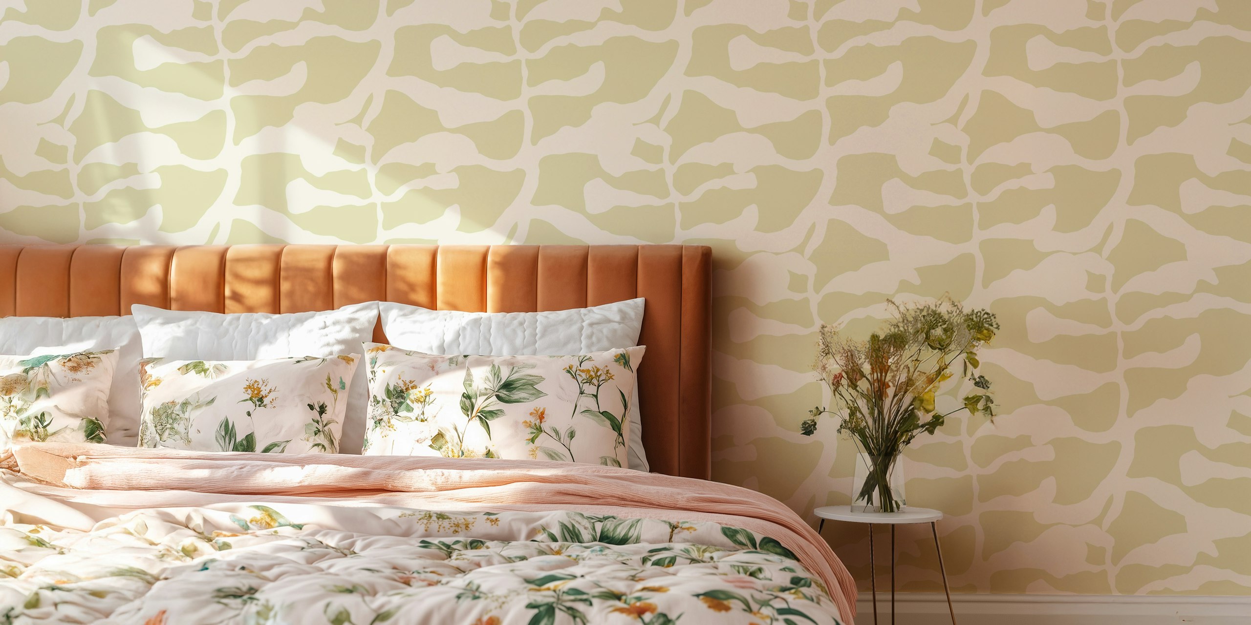 Cream abstract leafy shapes wallpaper in organic style