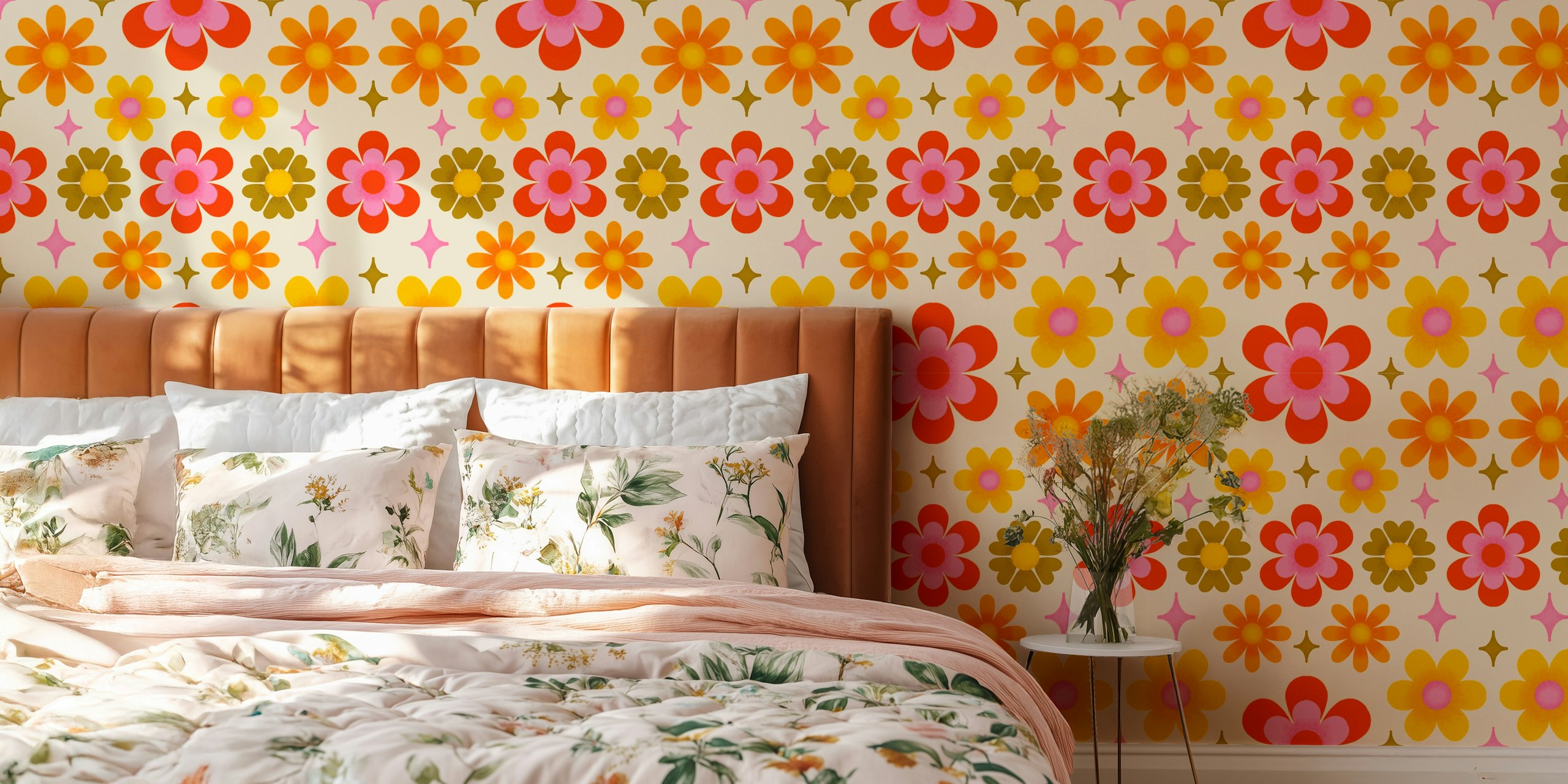 Retro Floral Pattern tapetti huoneessa
