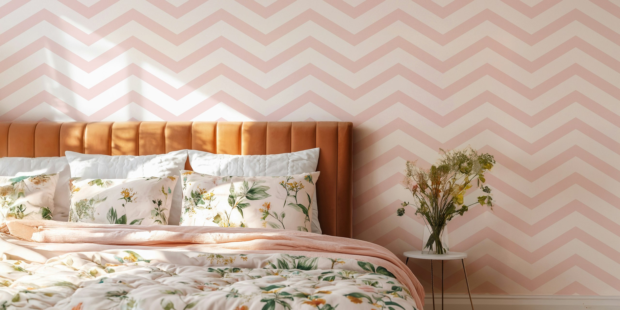 Chevron pastel pink medium wallpaper in a room